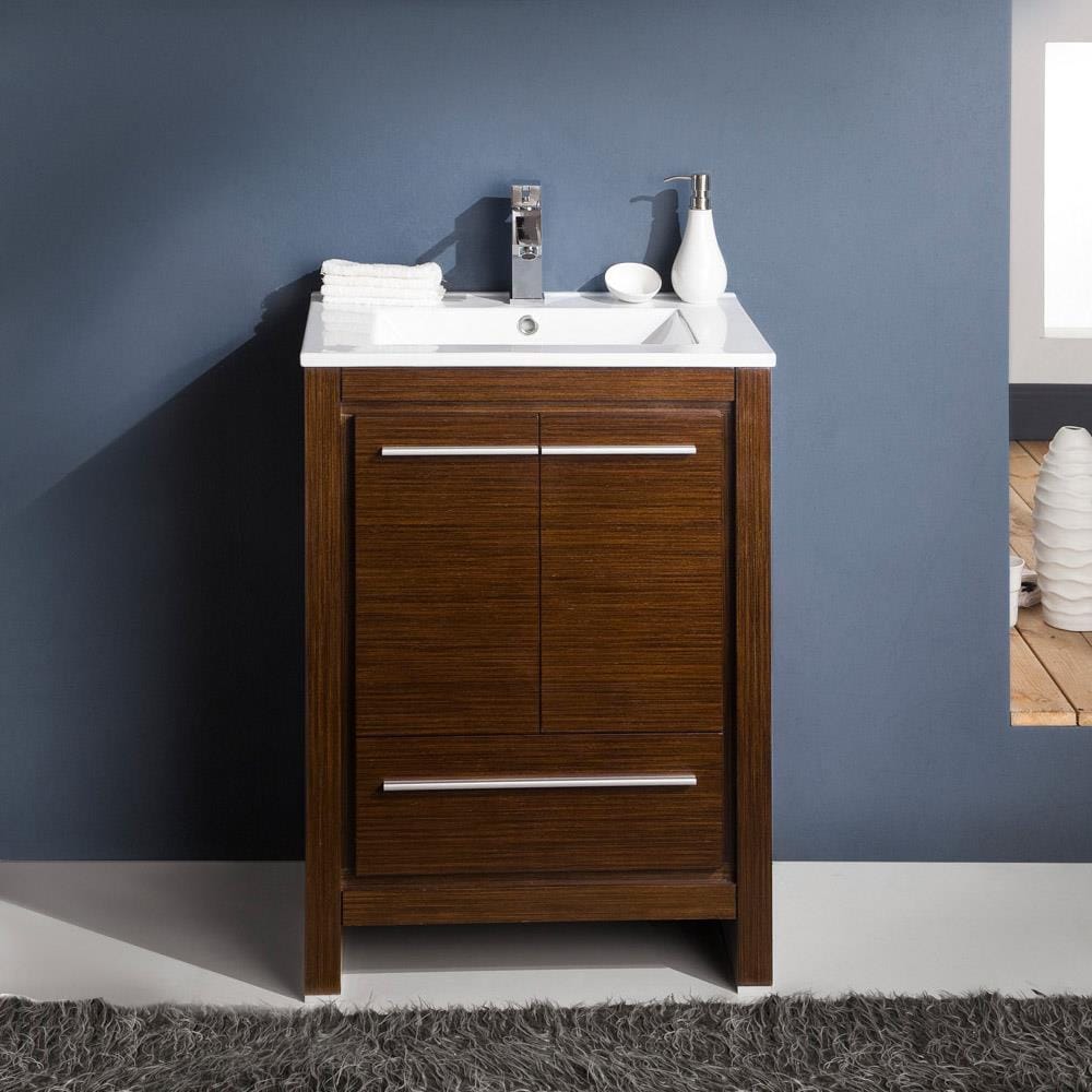 Fresca FCB8125WG-I Allier 24-in Wenge Brown Single sink Bathroom Vanity with White Ceramic Top