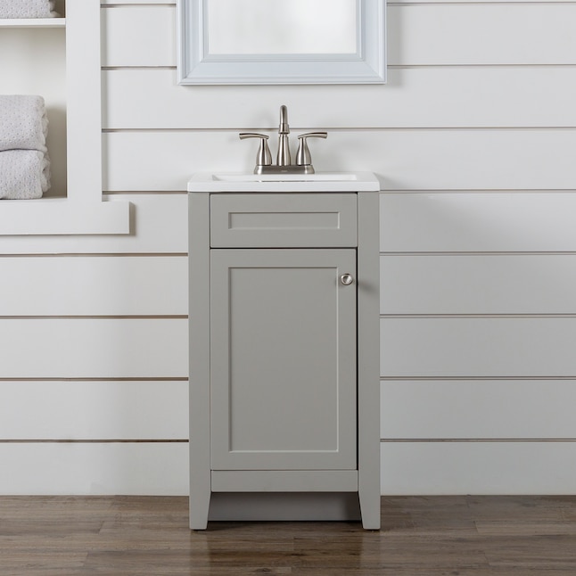 Feather Single Sink Bathroom Vanity, Small White Bathroom Cabinet With Marble Top