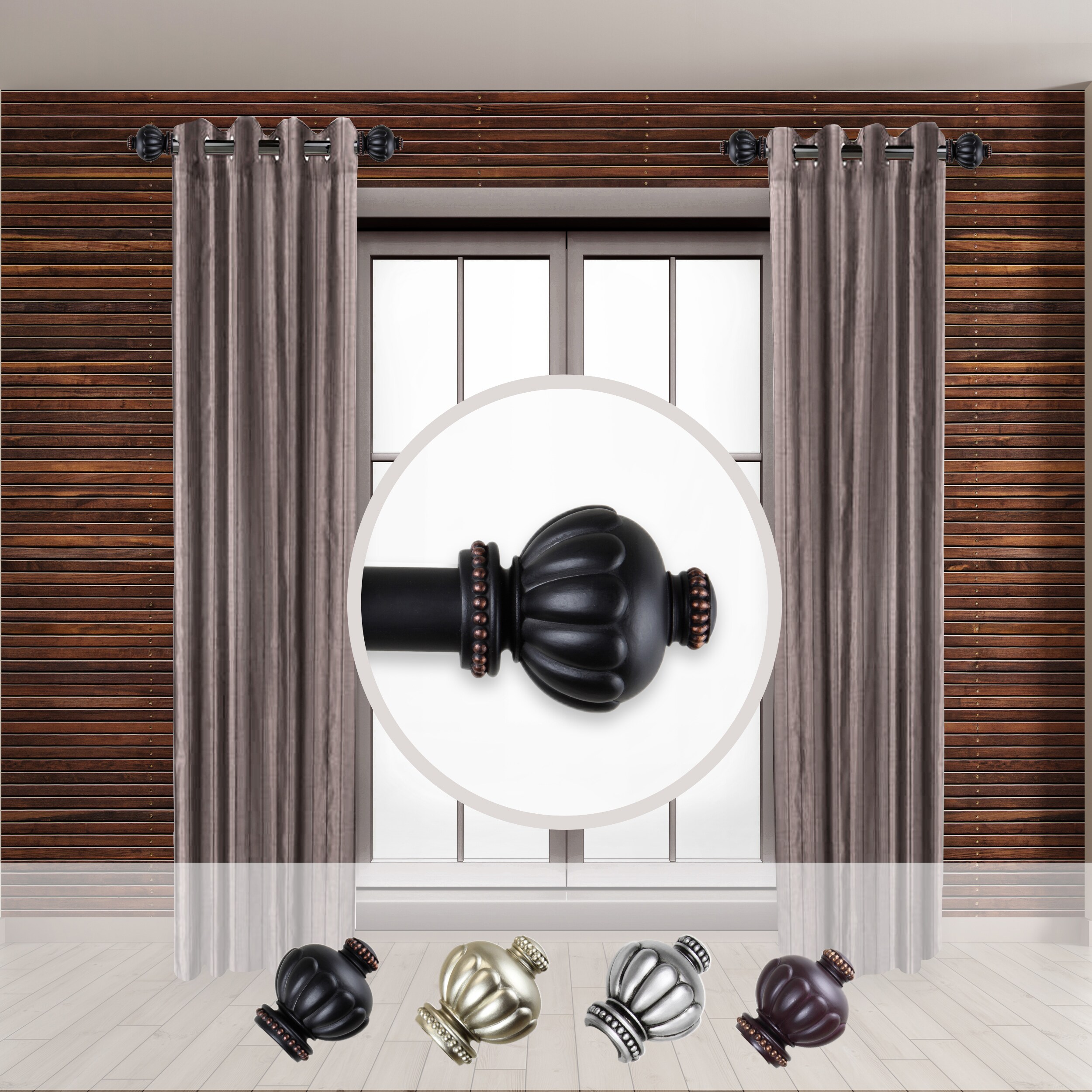 Hart & Harlow LO-SIDE100-17-2 Donald 1-in 12-in to 20-in Black Steel Side curtain rod with Finials
