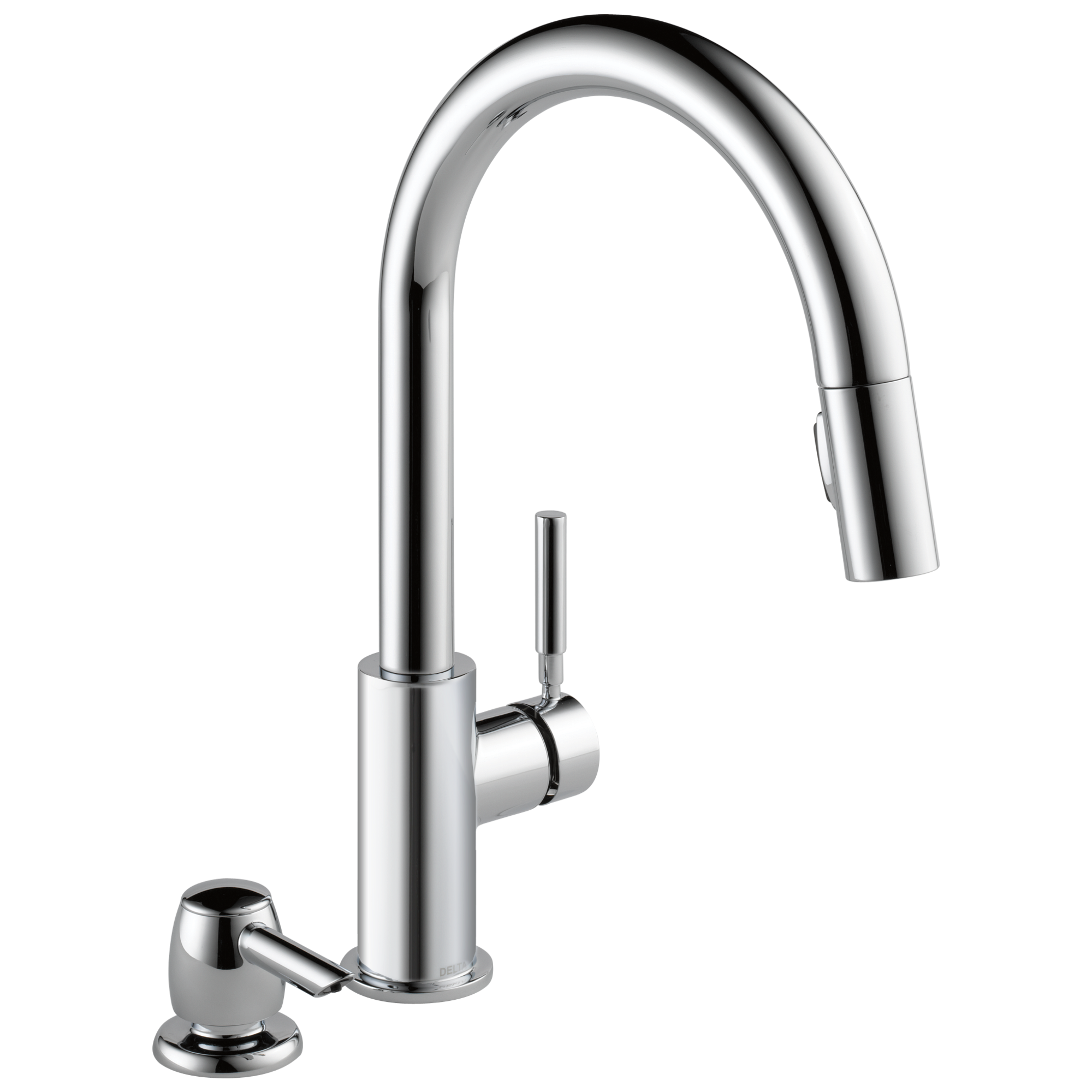 Trask Chrome Single Handle Pull-down Kitchen Faucet with Deck Plate and Soap Dispenser Included Rubber | - Delta 19933-SD-DST