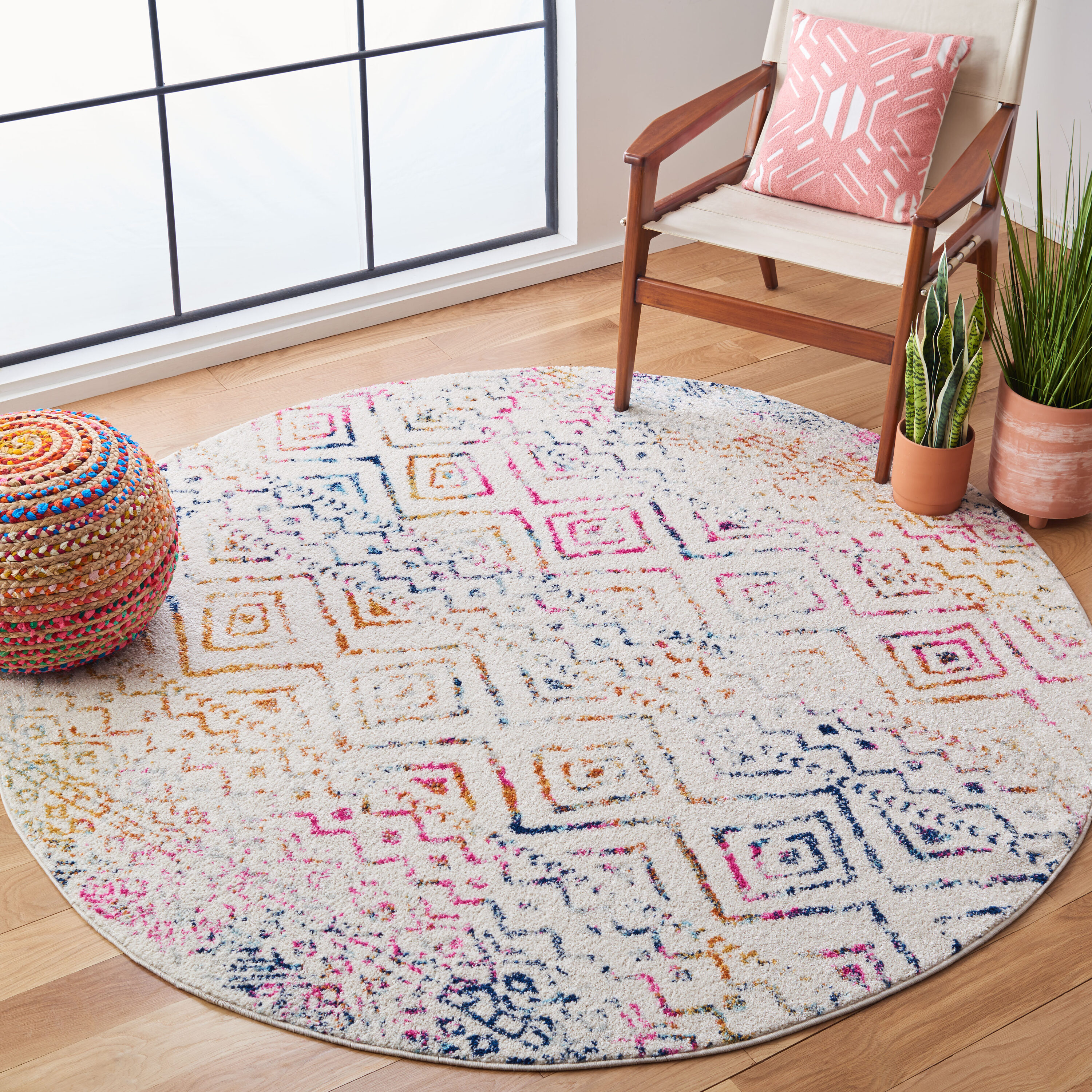 Safavieh Tulum 267E Ivory Fuchsia 8 x 8 Round Area rug in the Rugs ...