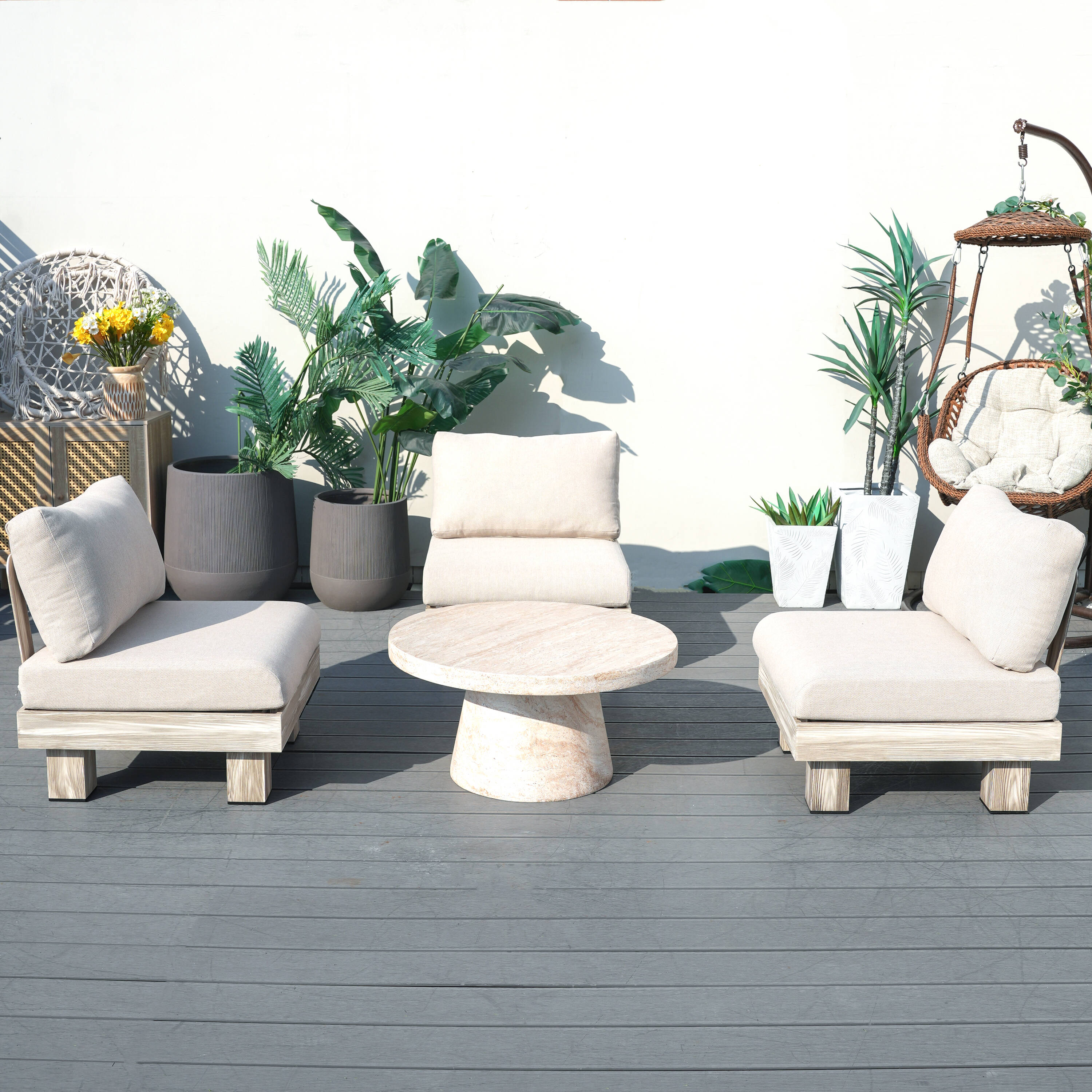 Direct Wicker DWS-32510&24929TA 3 -Piece 3 Patio Sofa Conversation Set with Beige Cushions
