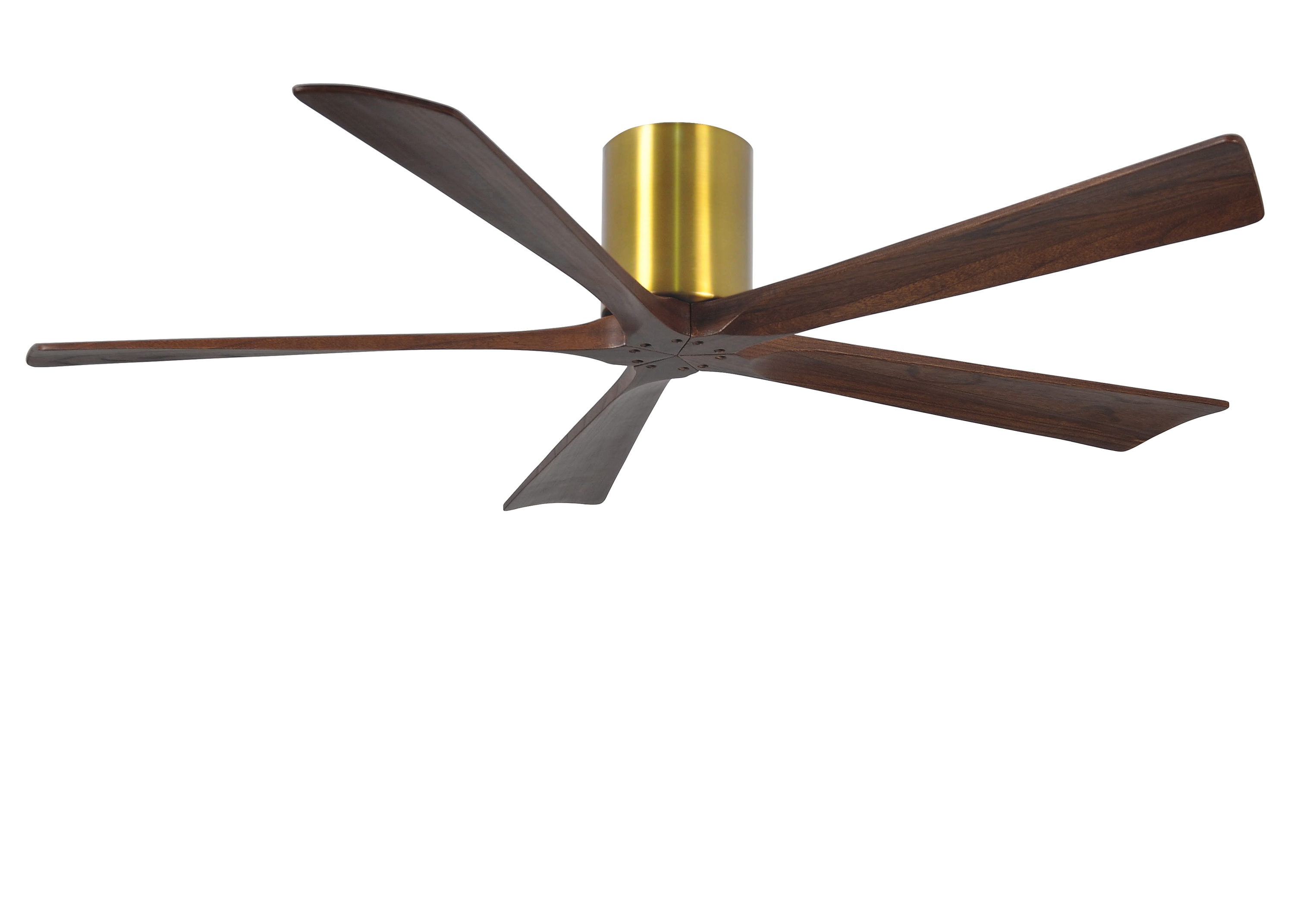 Matthews Fan Company IR5H-BRBR-WA-60 Irene-H 60-in Outdoor Flush Mount Brushed Brass with Walnut Tone Blades Ceiling Fan Without Light - Remote Included ( 5 -Blade )