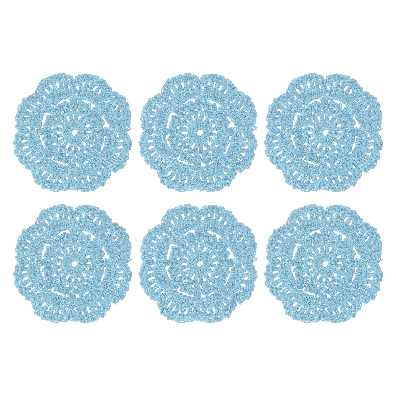 Unique Bargains 6pcs Crochet Doilies Handmade Tray Doilies 4 Inch Round Cloth Placemats Lace Coasters for Crafts Daily Use Festivals Home Decoration Light Blue #S26042300UX5093
