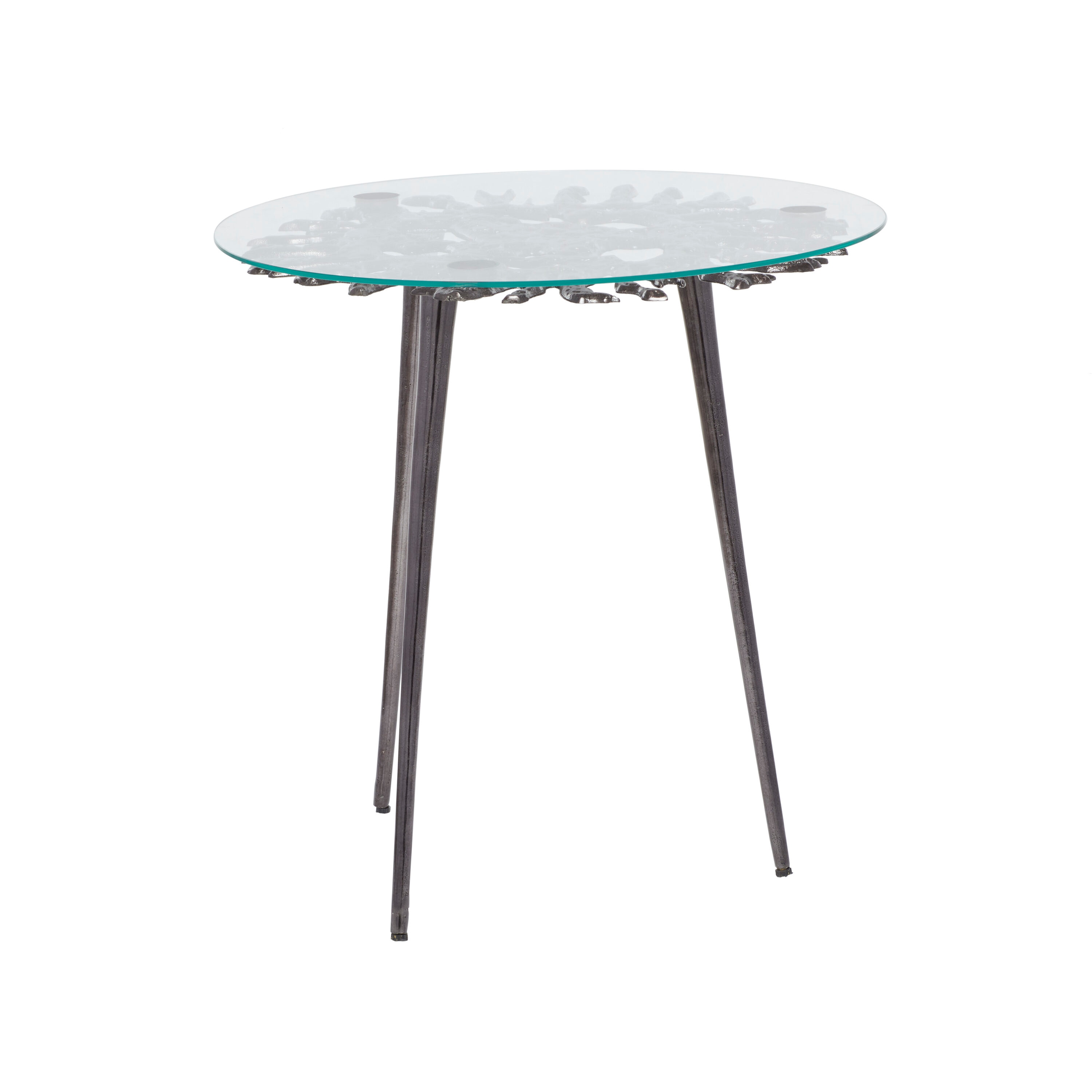 Eccentric Splash-Patterned 22'' Round Metal & Glass Accent Table