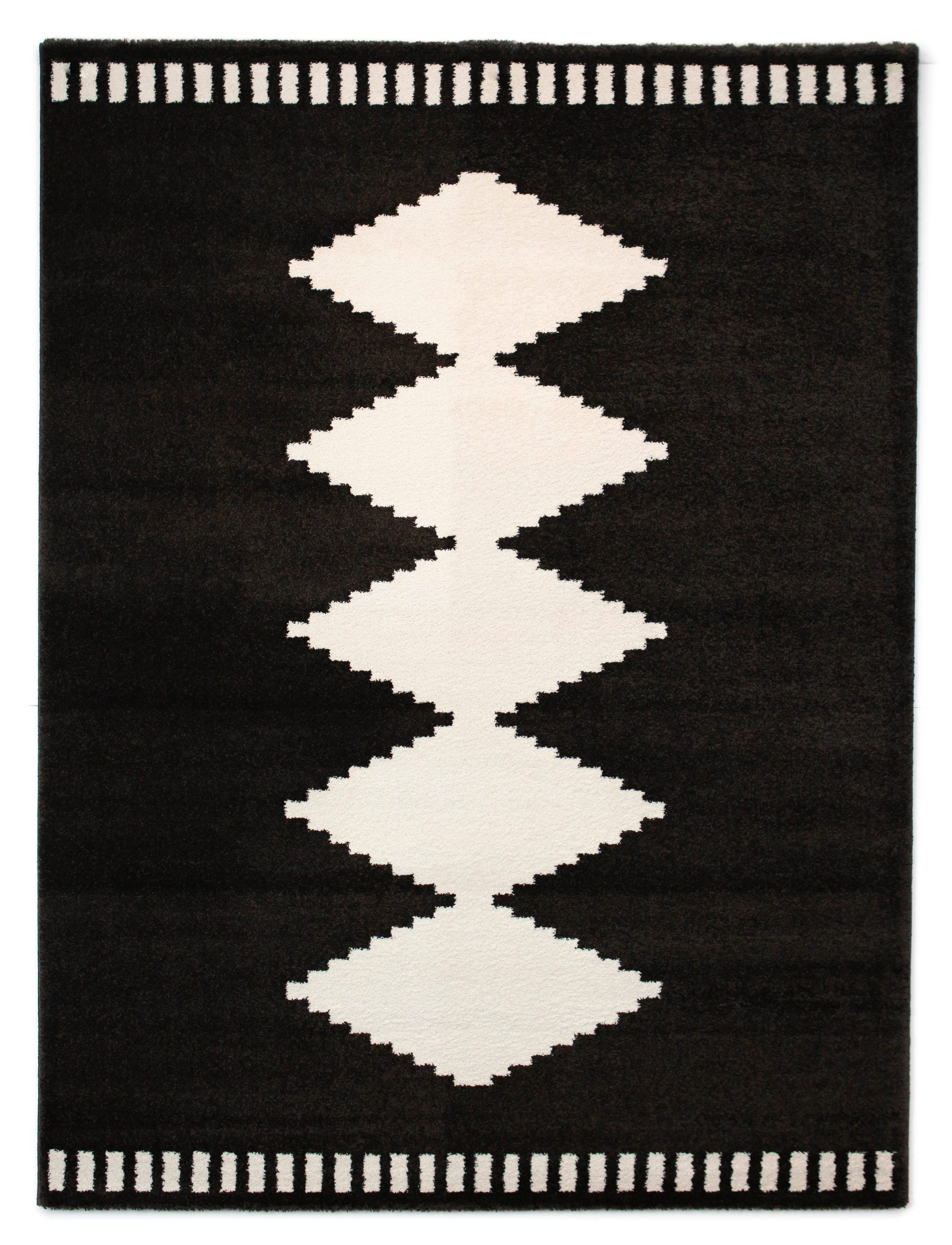 Black and White Geometric Microfiber Rectangular Area Rug 5' x 7'