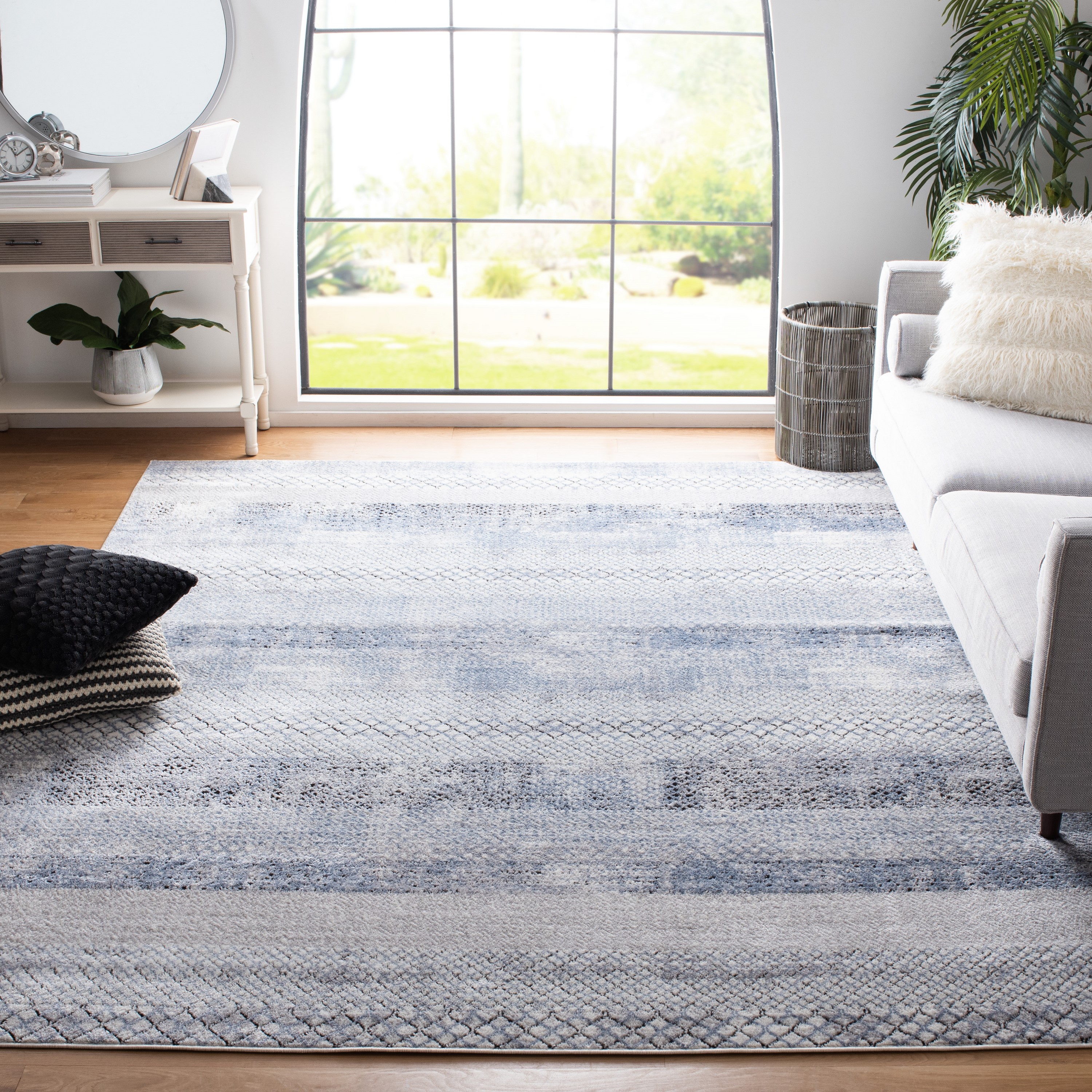Safavieh ALA761G-5SQ Amelia Cindie 5 x 5 (ft) Loomed Synthetic Gray/Light Blue Square Indoor Tribal Bohemian/Eclectic Area rug