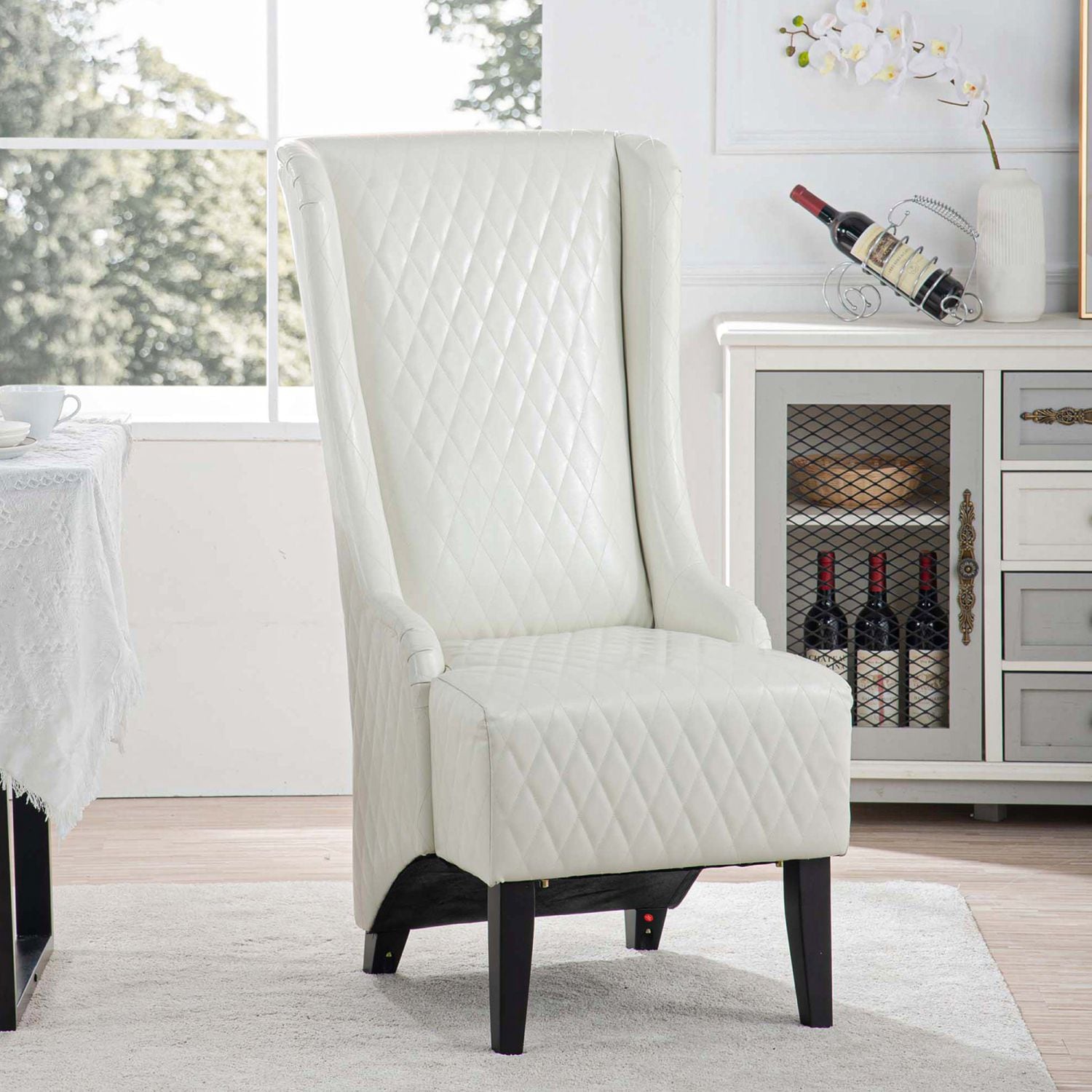 JASMODER Modern White Linen Accent Chair in the Chairs department