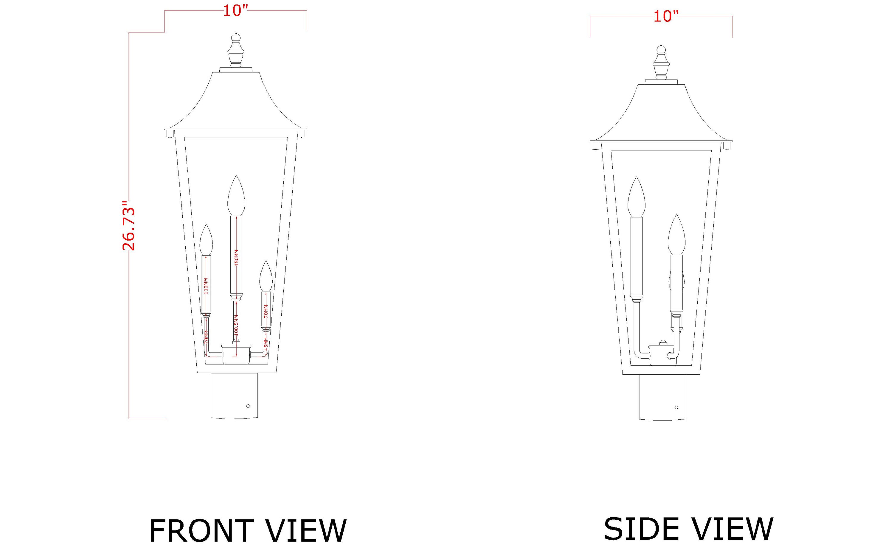 Black 3-Light Outdoor Post Mount Fixture with Clear Glass