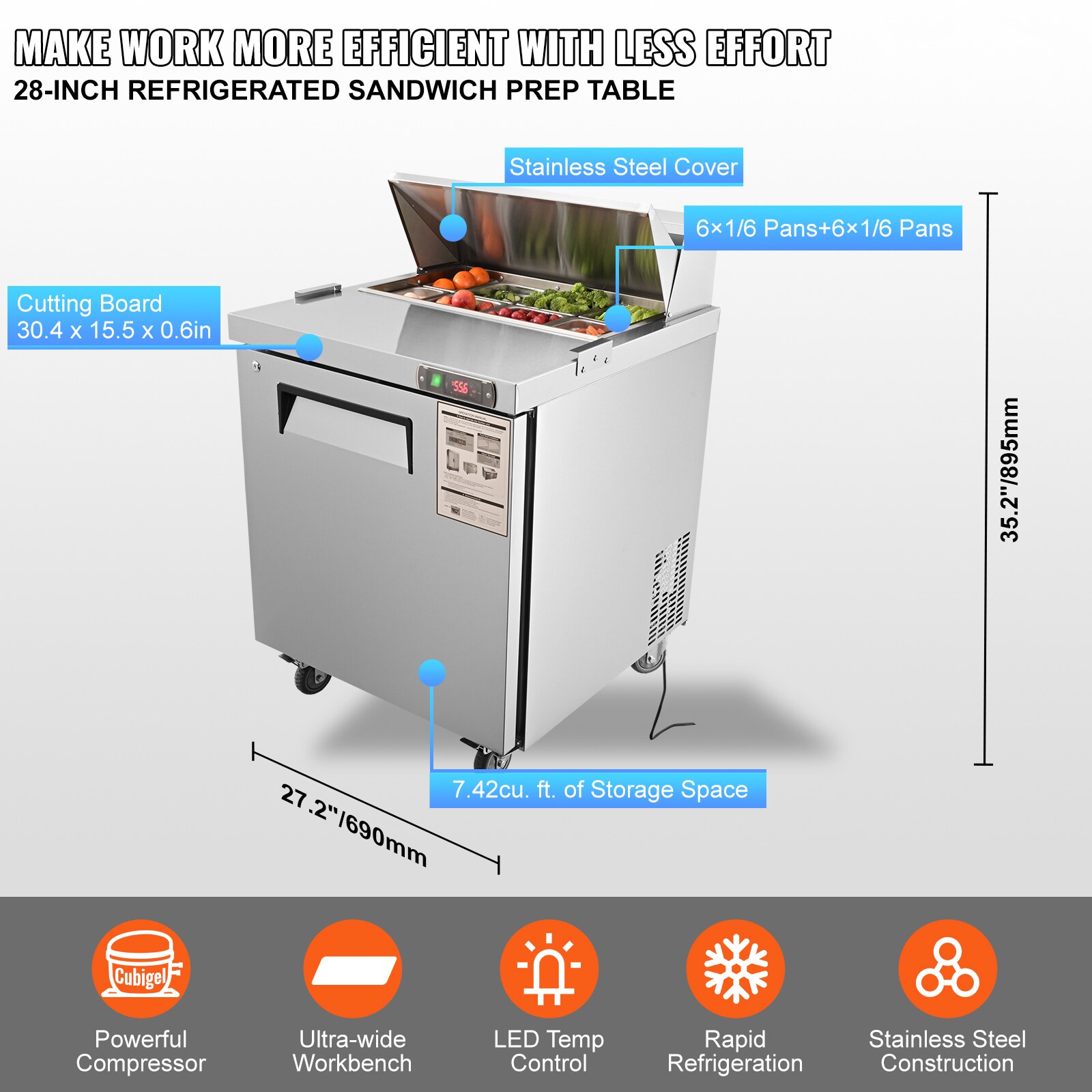 Stainless Steel Commercial Food Prep Table with Refrigerator