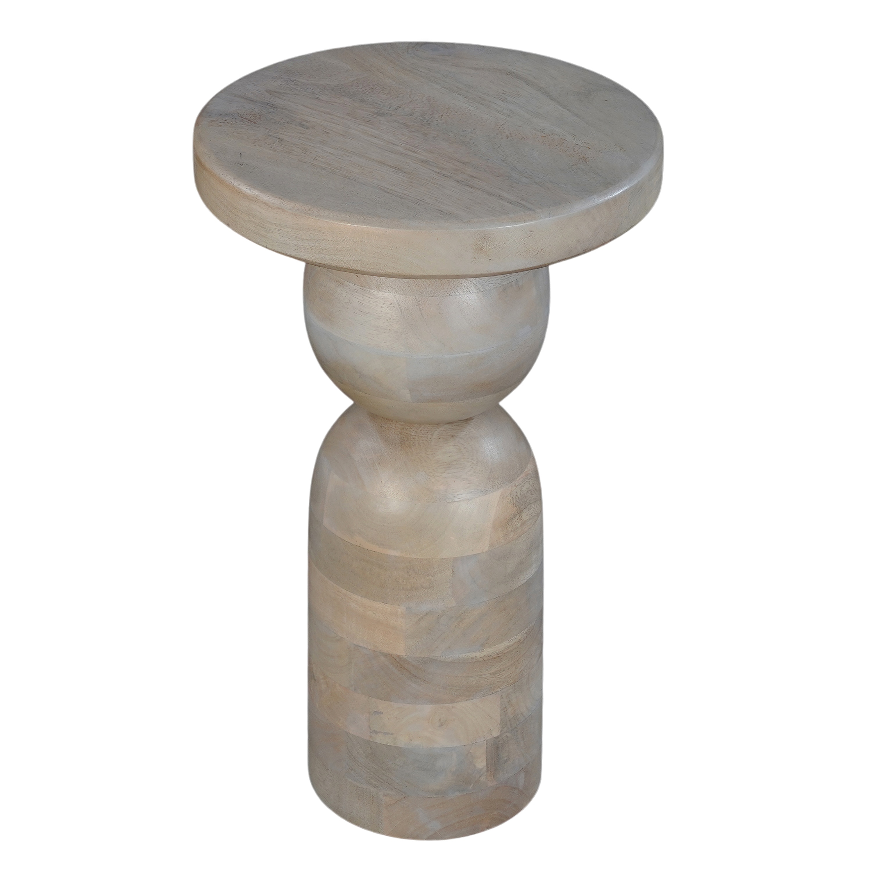 Benzara UPT-326718 12-in W x 20.5-in H Natural Brown, Beige Wood Round Modern End Table