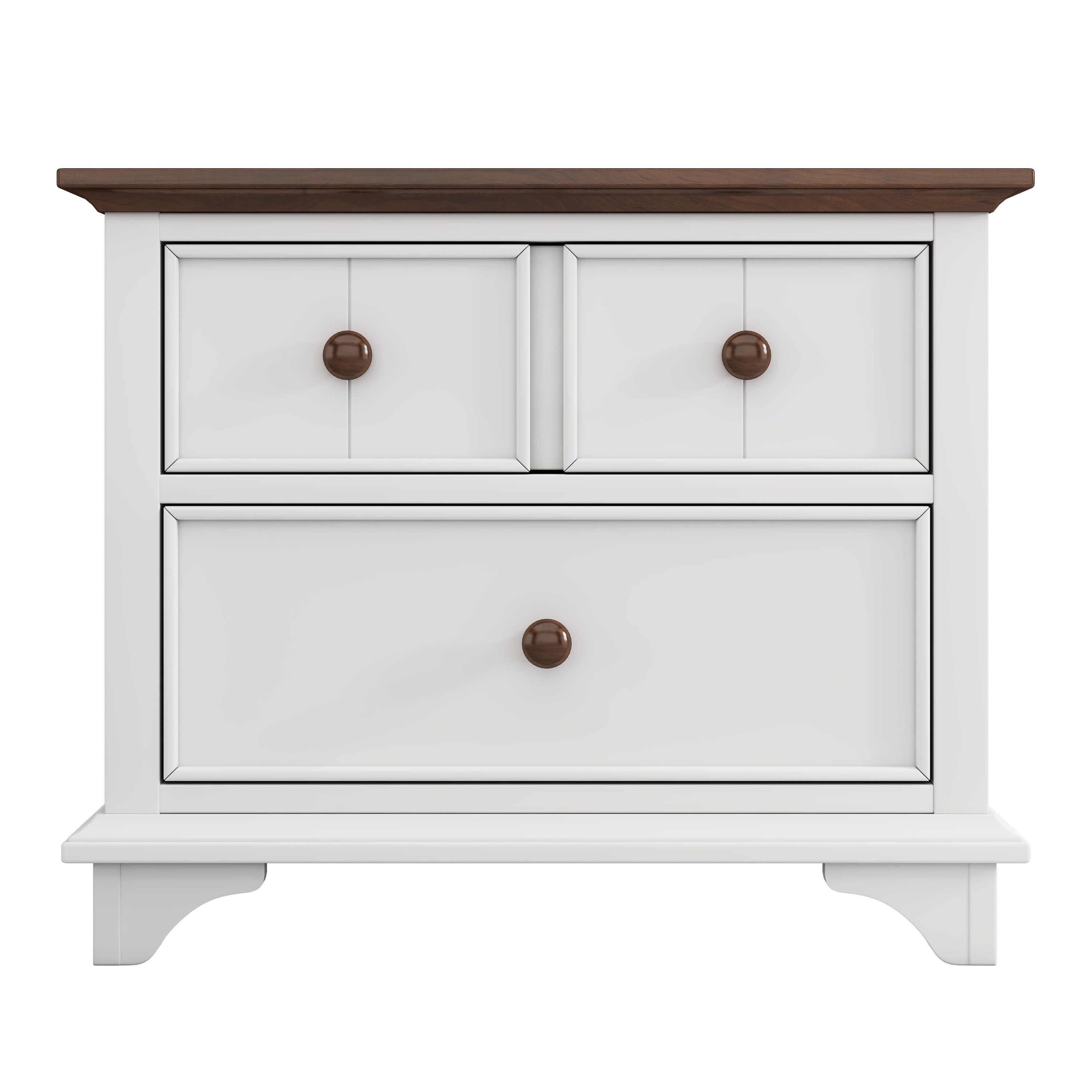 Vynxaria LEXY0528-DJBF-CTG021 White and Walnut TwoDrawer Nightstand for Kids Bedroom and Living Room Side Table Bedside Table Bedroom Side Table