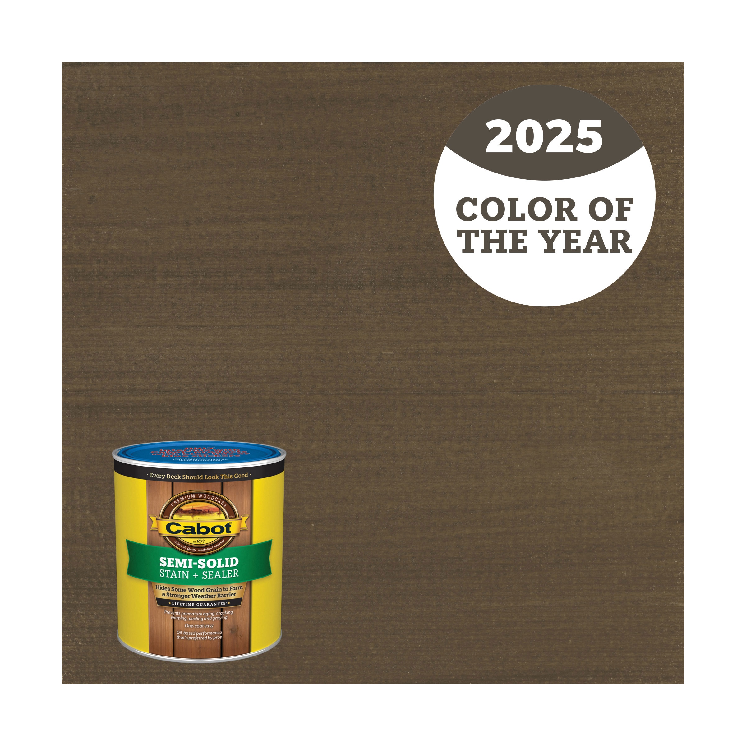 Cabot BRNT HCKORY-1028059 2025 Color of the Year Burnt Hickory Semi-solid Exterior Wood Stain and Sealer in One ( 1-quart )