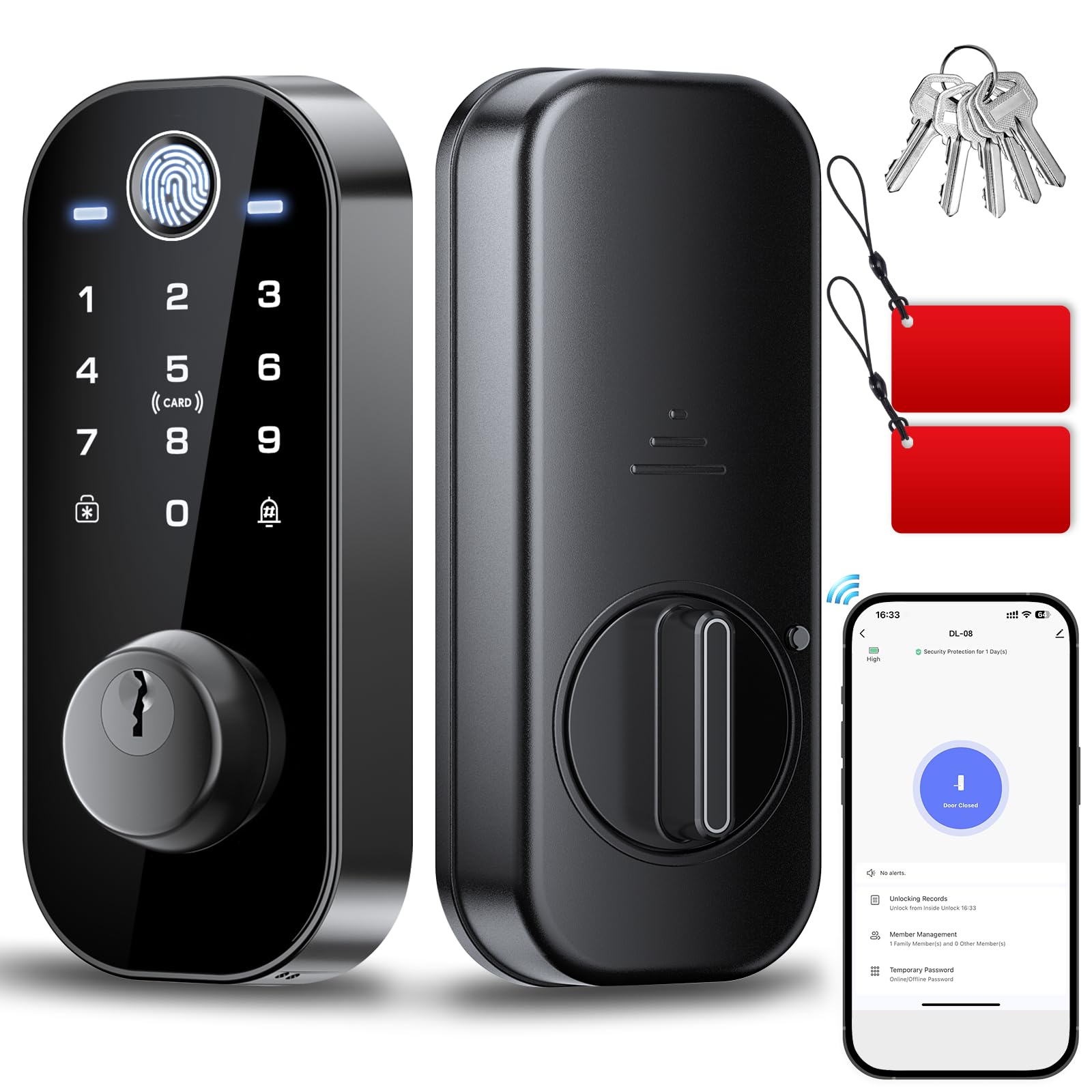 Justincity  5-in-1 Keyless Entry Door Lock with Fingerprint Touchscreen Keypad and App Control for Front Door Black durable home and garden
