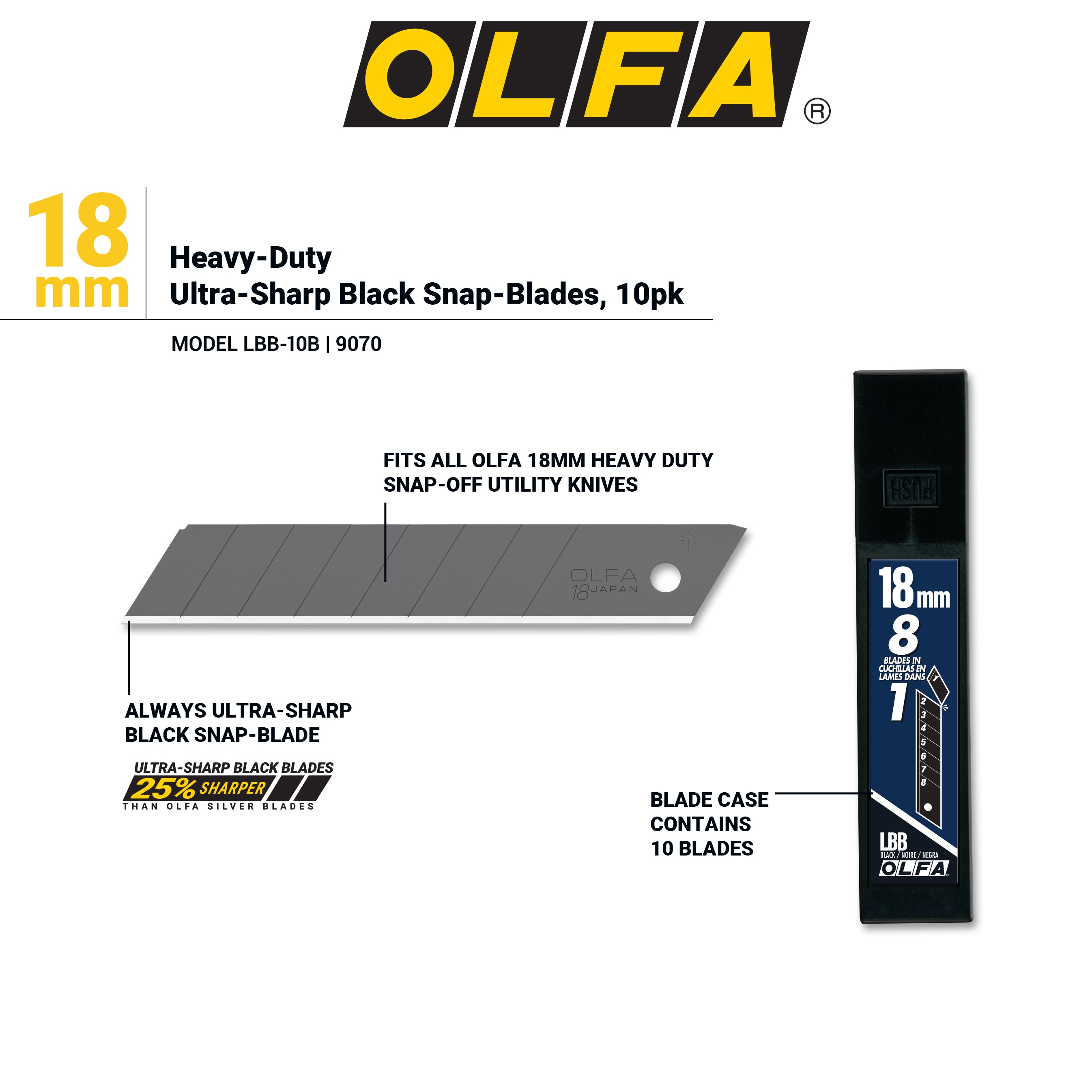 OLFA Carbon Steel 18mm Snap-off Utility Razor Blade(10-Pack