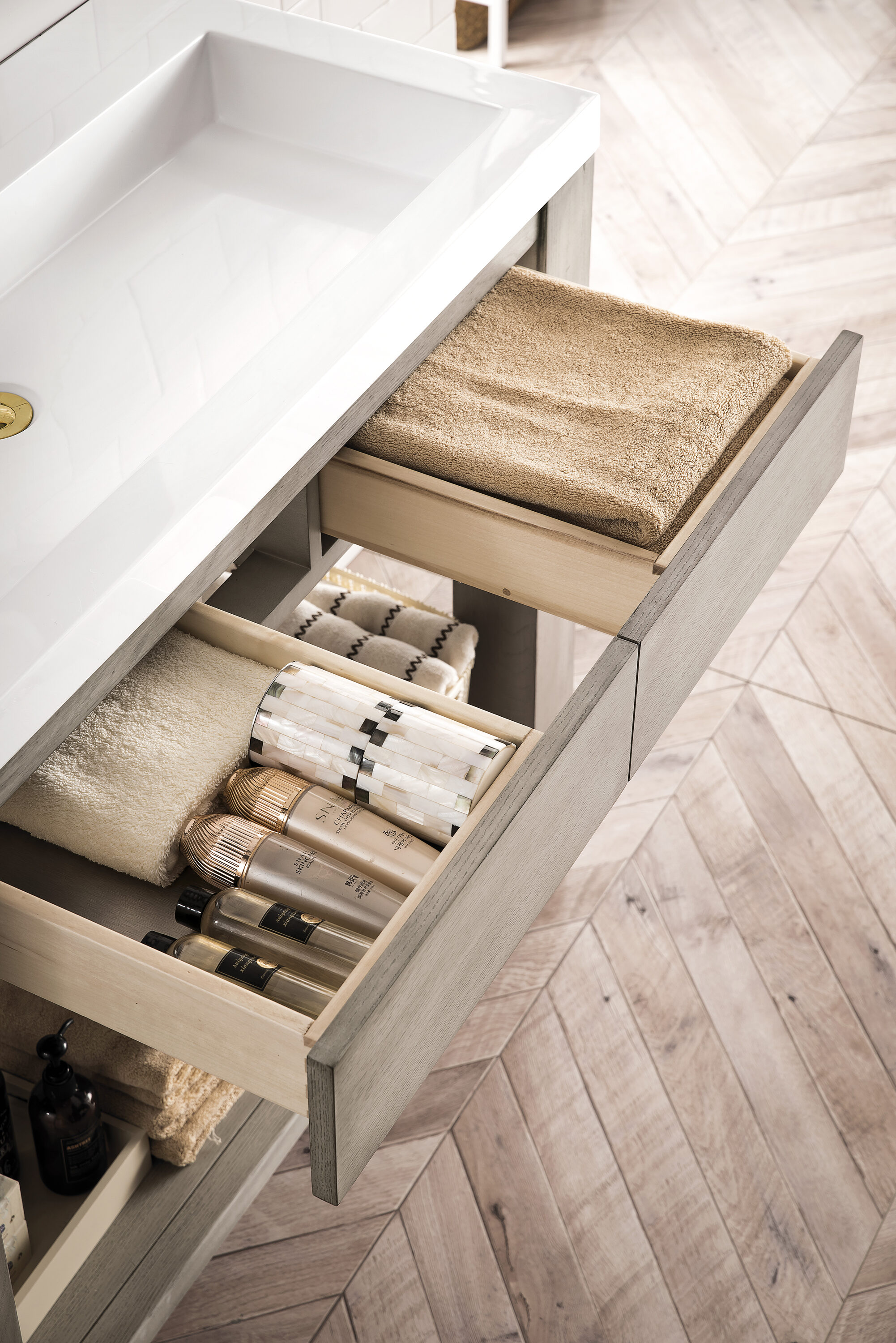 Platinum Ash 39" Freestanding Single Vanity with Mineral Composite Top