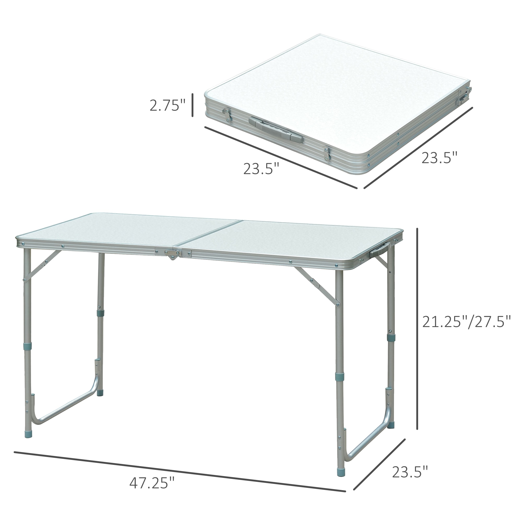Outsunny Silver Aluminum Folding Camping Table with Carry Handle