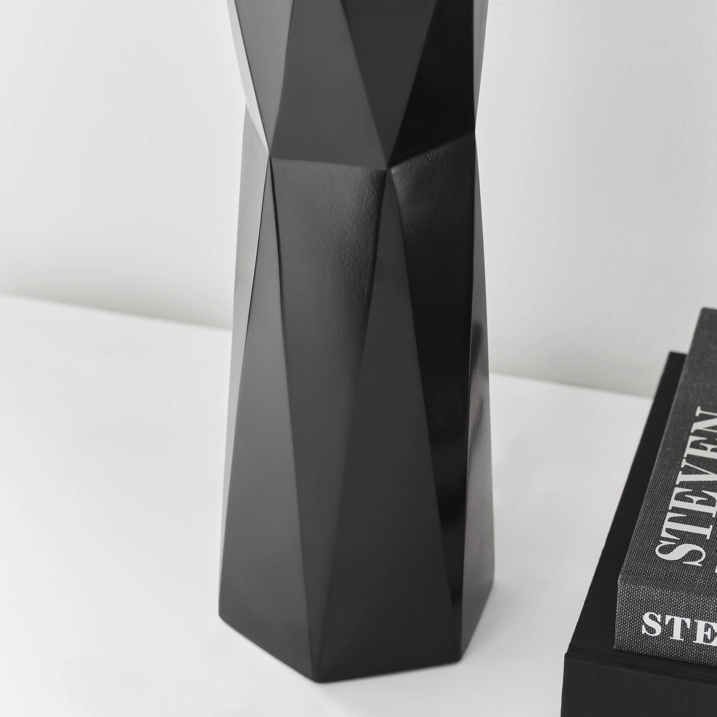 Gloss Black Resin Table Lamp with White Linen Shade