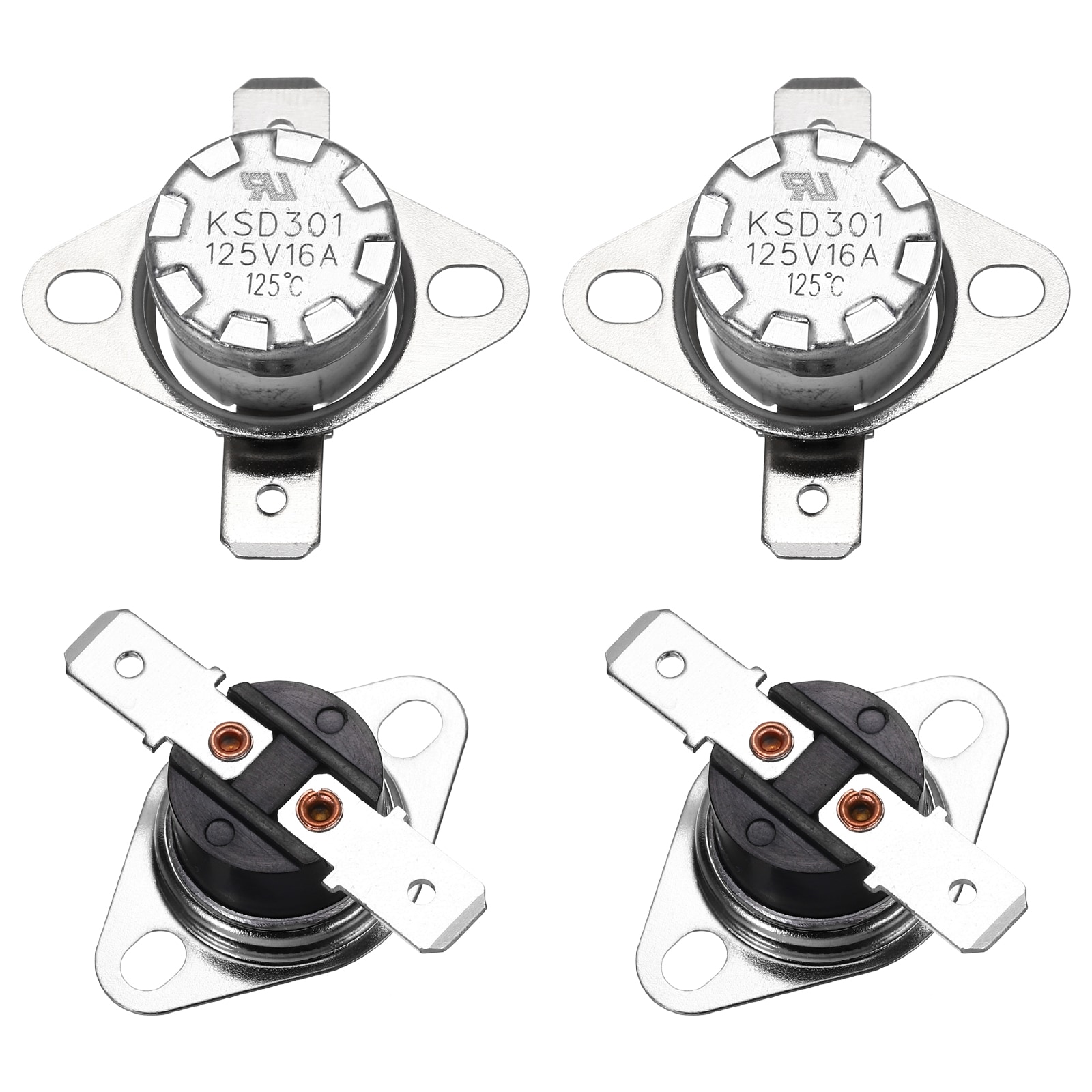 Unique Bargains 4pcs KSD301 Thermostat 125C/257F 16A Normally Closed NC Adjust Snap Disc Temperature Switch for Microwaves Oven Coffee Maker Bakelite Material