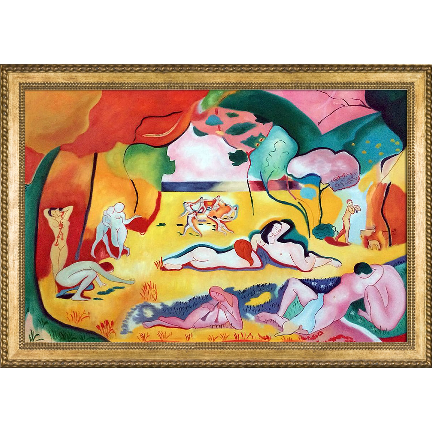 La Pastiche 688576420639 The Joy of Life Henri Matisse Gold Wood Framed 28.75-Inches H x 40.75-Inches W People Canvas Hand-Painted Painting