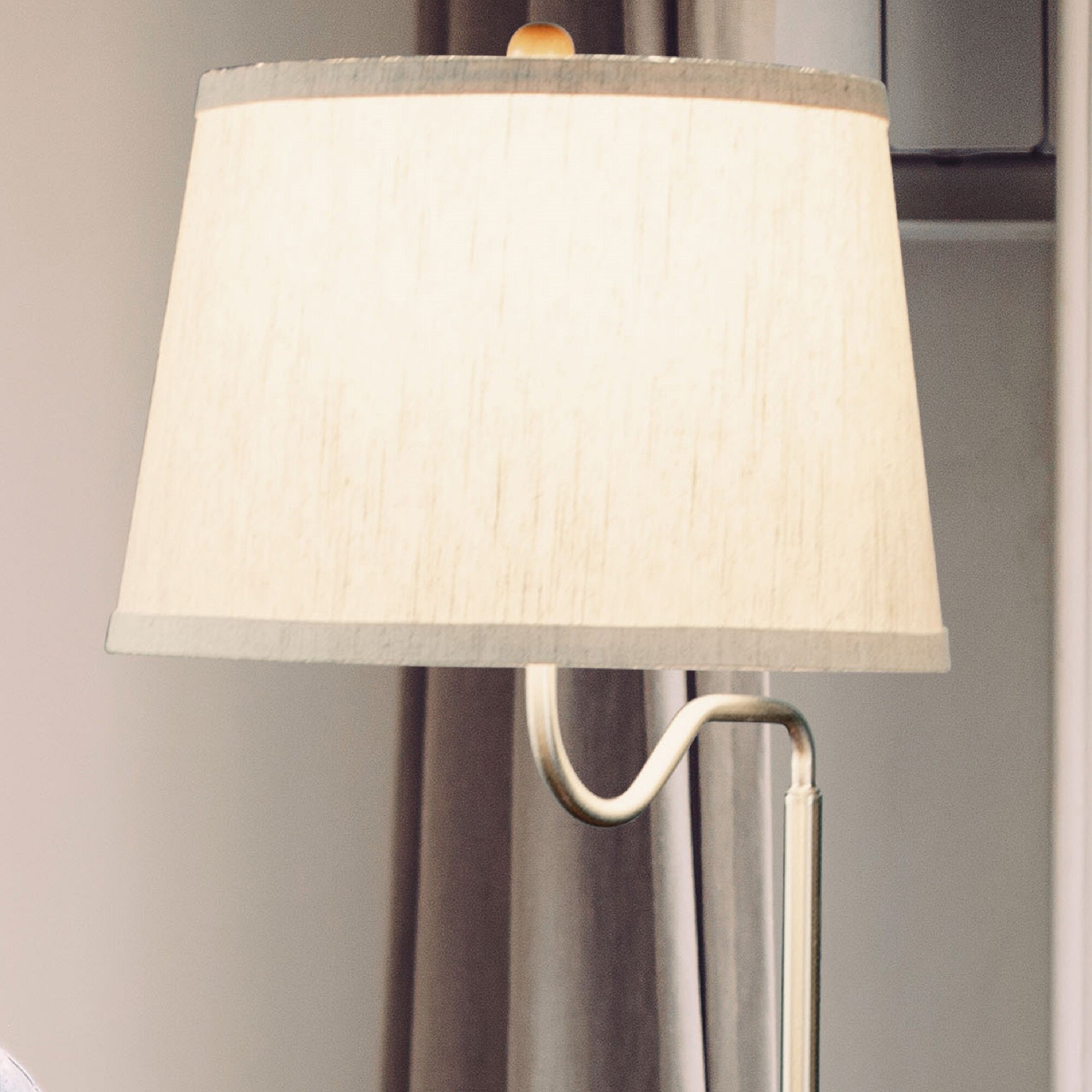 Owen Adjustable Tripod Floor Lamp with Built-In Table and USB Ports, Natural Wood & White