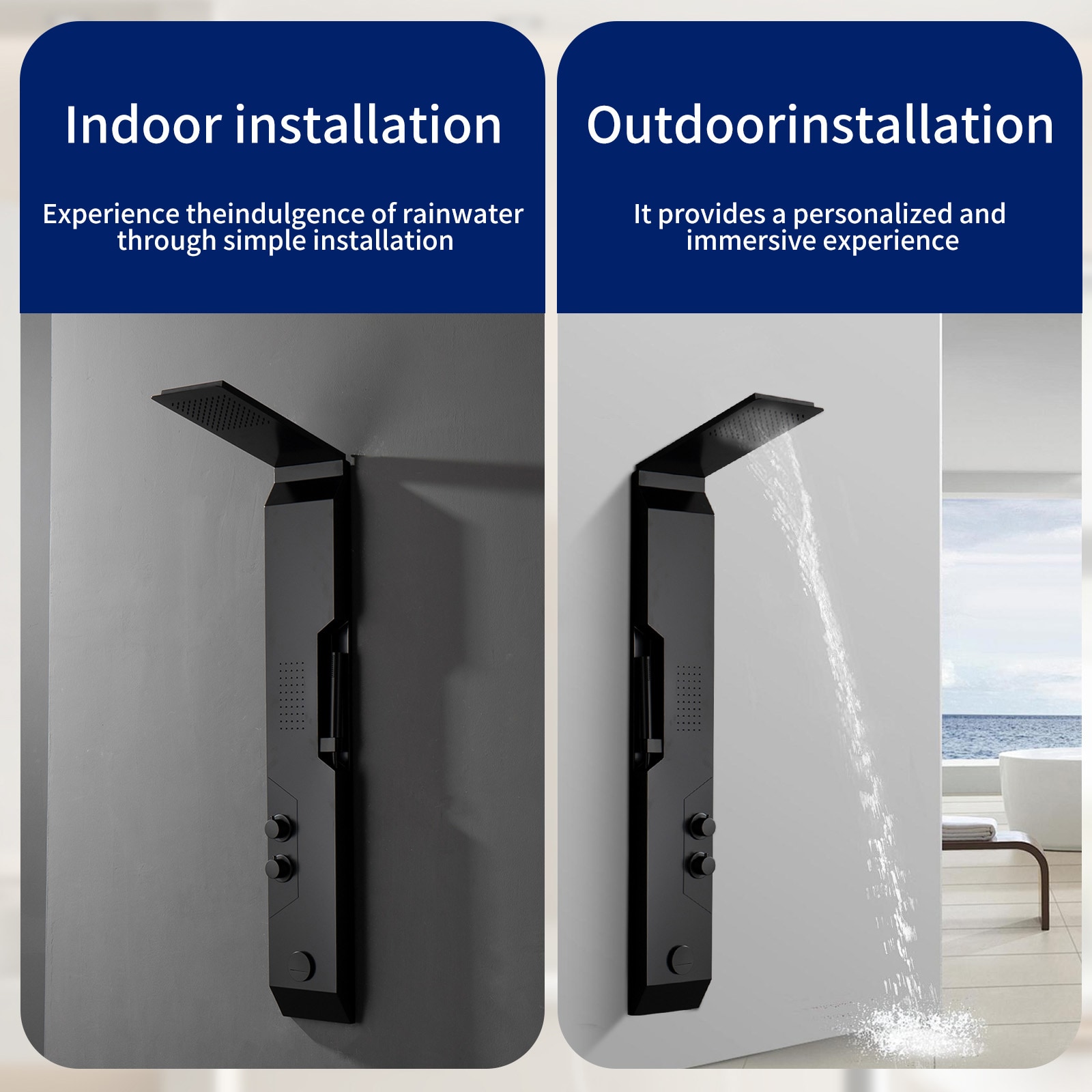 Black Solid Brass Multi-Function Shower Panel System
