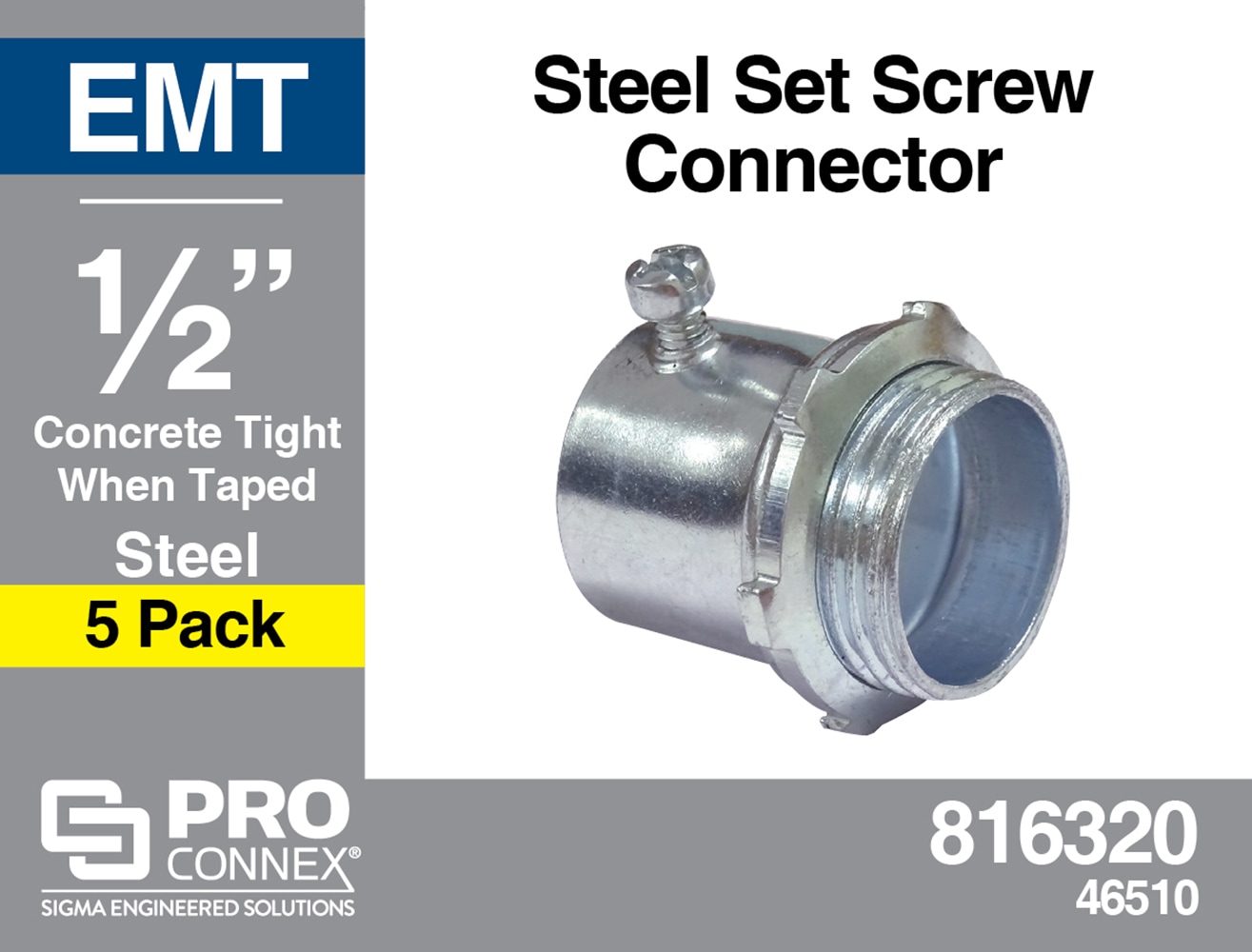 Sigma ProConnex 1/2-in Electrical (EMT) Zinc-plated Steel Set Screw  Connector Conduit Fittings (5-Pack)