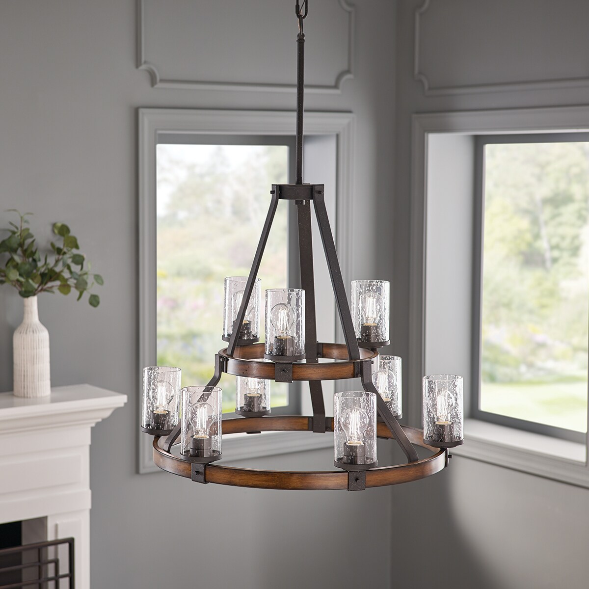 Kichler Barrington 9-Light Distressed Black Rustic Dry rated Chandelier