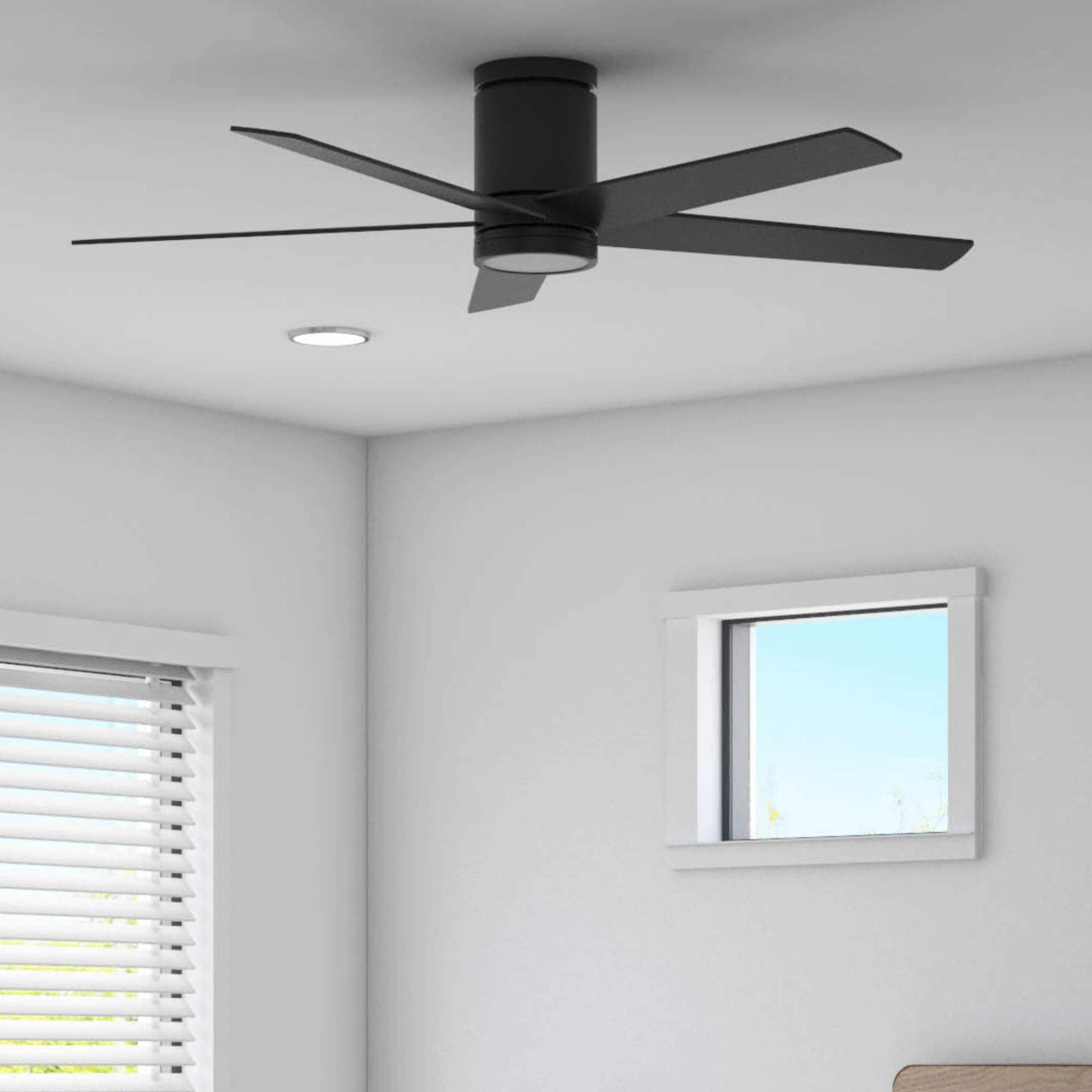 Honeywell 51987-26 Graceshire 52-in Color-Changing Integrated LED Flush Mount Black with Matte Black Blades Ceiling Fan With Light and Remote ( 5 -Blade )