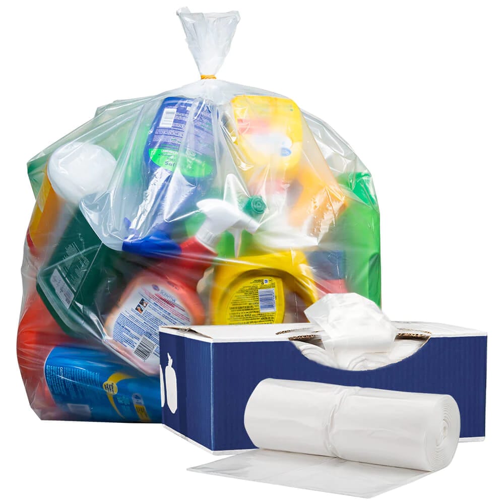 65 Gallon Clear Trash Bags, (50 Bags w/Ties) Clear Recycling Plastic  Garbage Bags. 60 Gallon, 64 Gallon, 65 Gallon Trash Bags