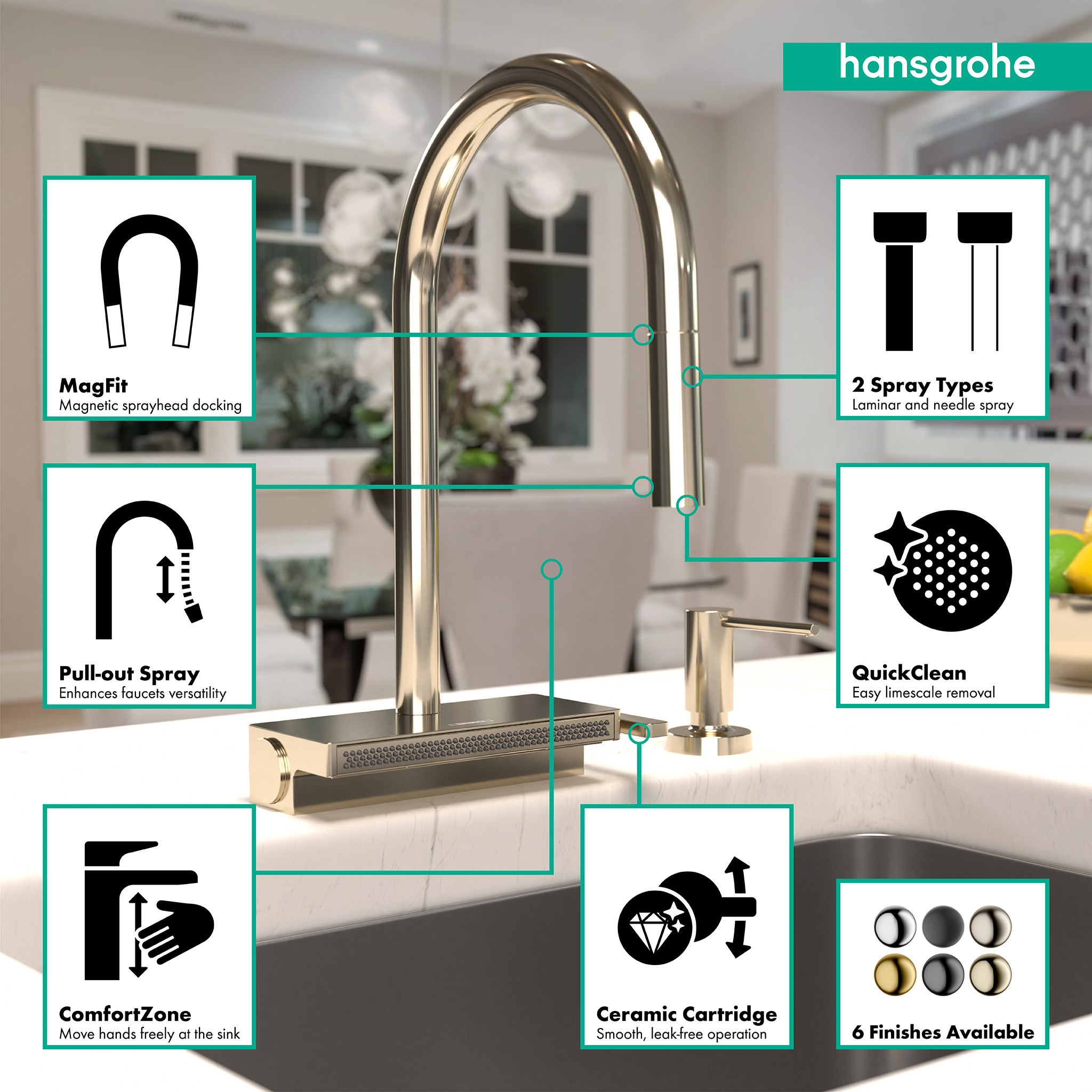 Polished Nickel High Arc Kitchen Faucet with Pull-Out Spray