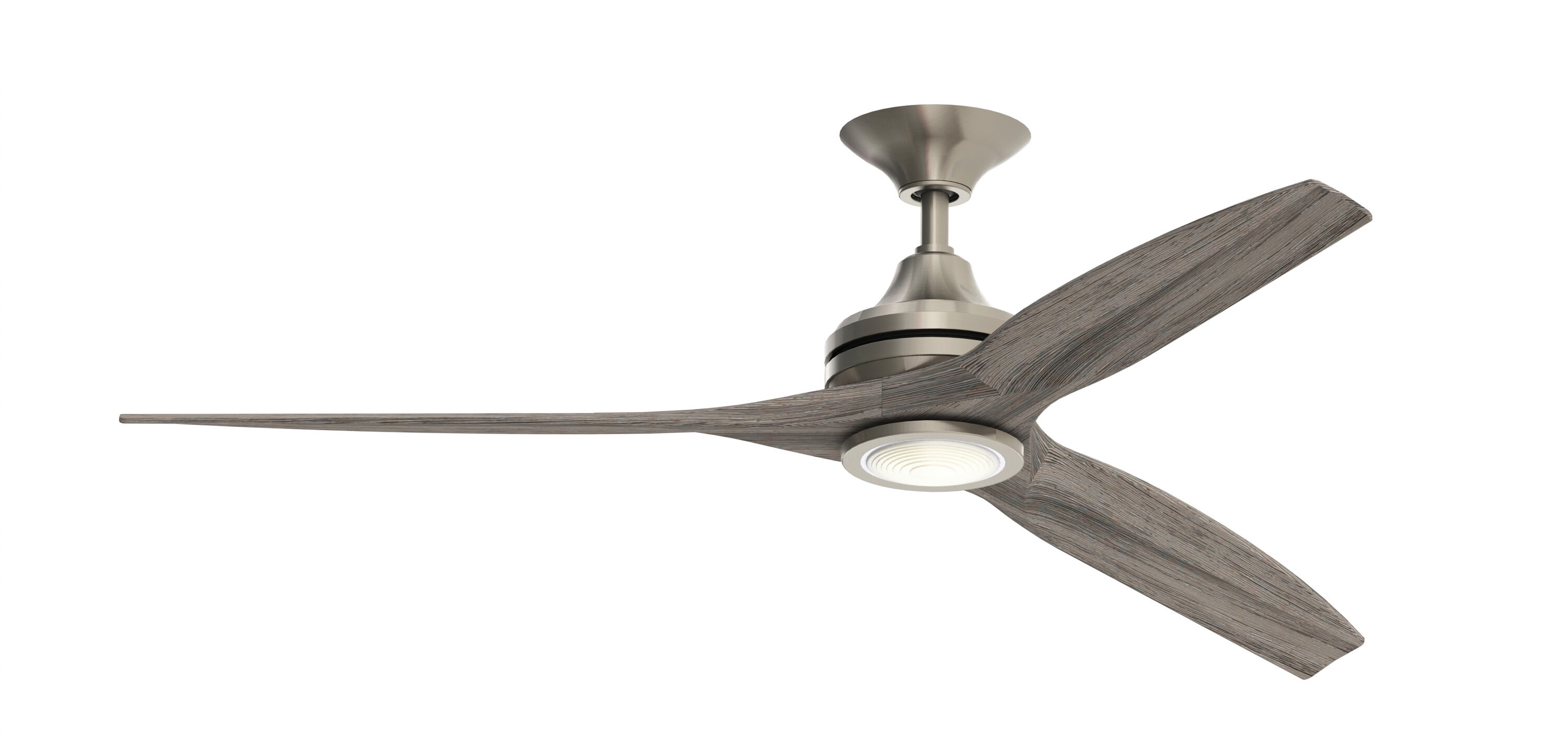 Fanimation FP6721BBN-60WE-LK Spitfire 60-in Integrated LED Outdoor Brushed Nickel with Weathered Wood Blades Propeller Ceiling Fan With Light - Remote Included ( 3 -Blade )