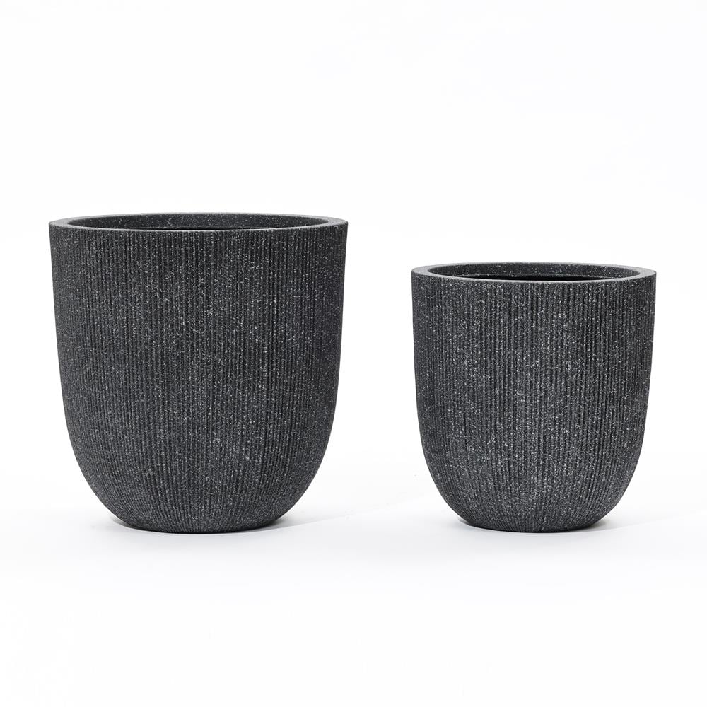 LuxenHome WHPL2028-B Round 16.7-in W Medium Black Mixed/Composite Indoor/Outdoor Planter with Drainage Holes
