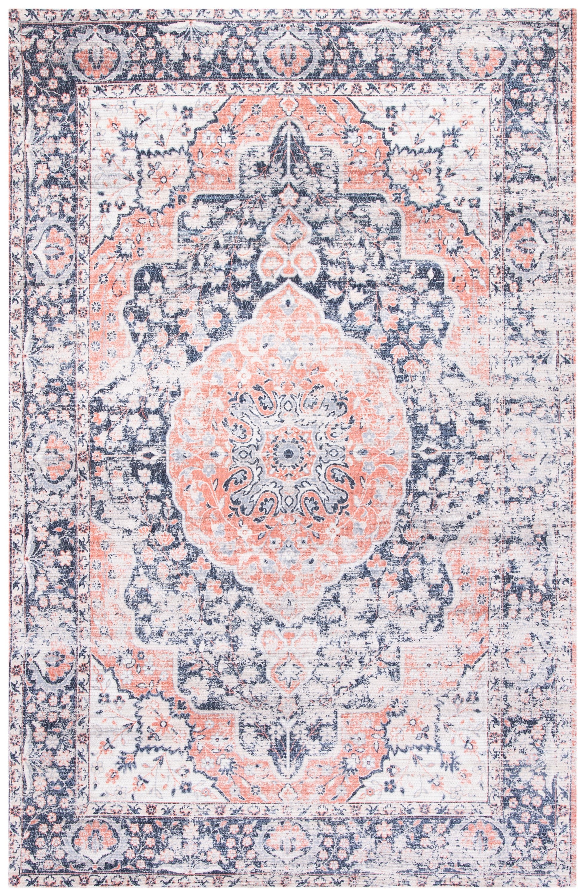 Ivory and Navy Rectangular Oriental Flat Woven Rug