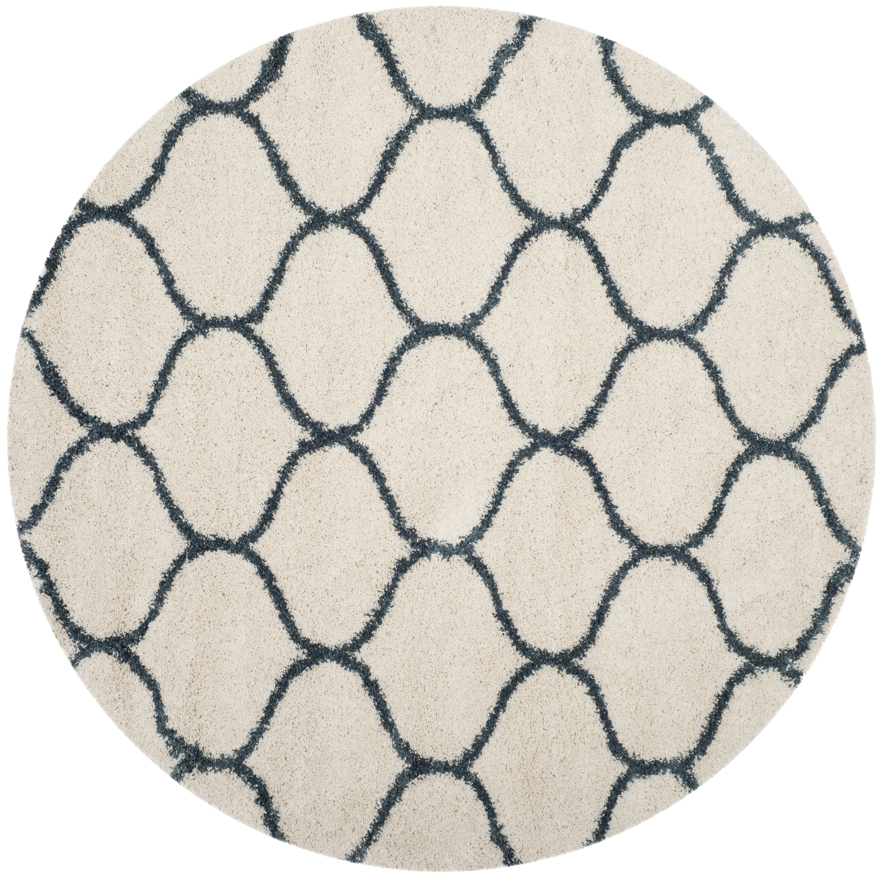 Safavieh SGH280T-7R Hudson Hathaway Shag 7 x 7 (ft) Loomed Polypropylene Ivory/Slate Blue Round Indoor Trellis Area rug