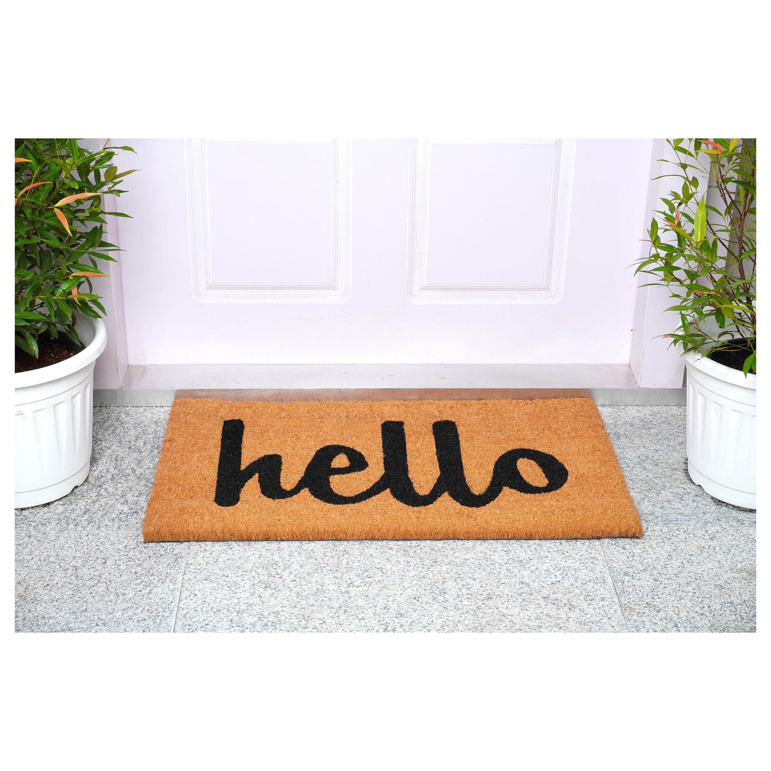 Charming 'Hello' Script Coir Outdoor Doormat, 24" x 36"