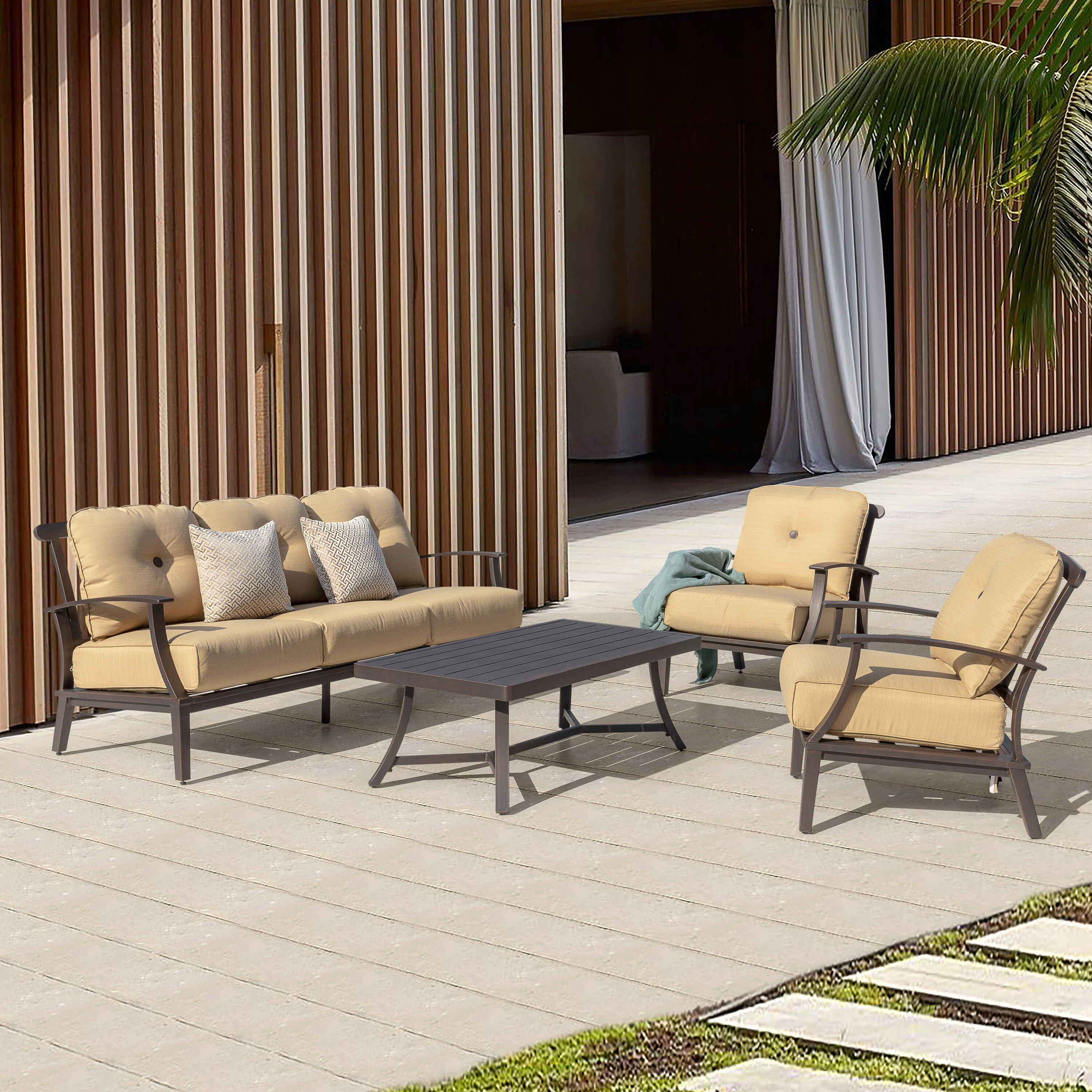 Nuu Garden SAS094-01-BL 14 -Piece Patio Sofa Conversation Set with Brown Cushions