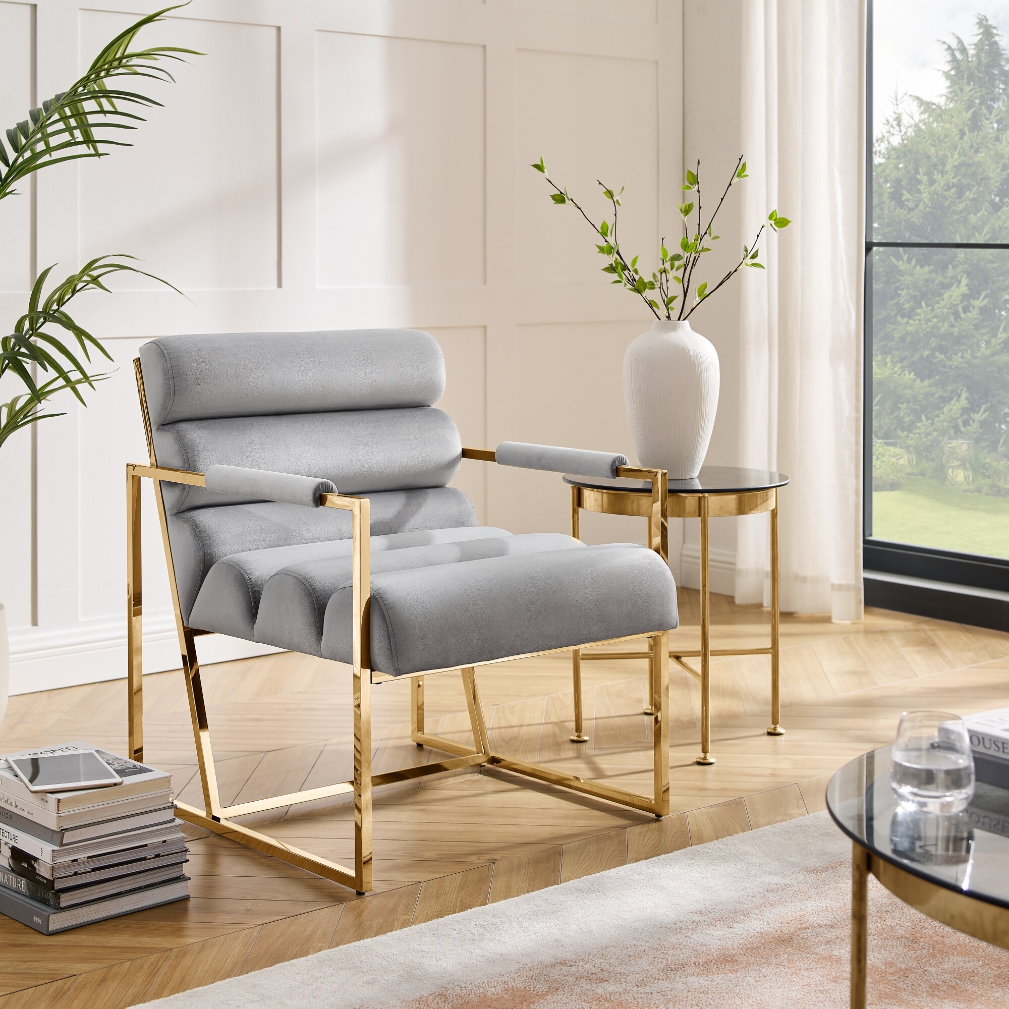 Inspired Home Maja Modern Grey/Gold Velvet Accent Chair in the Chairs ...