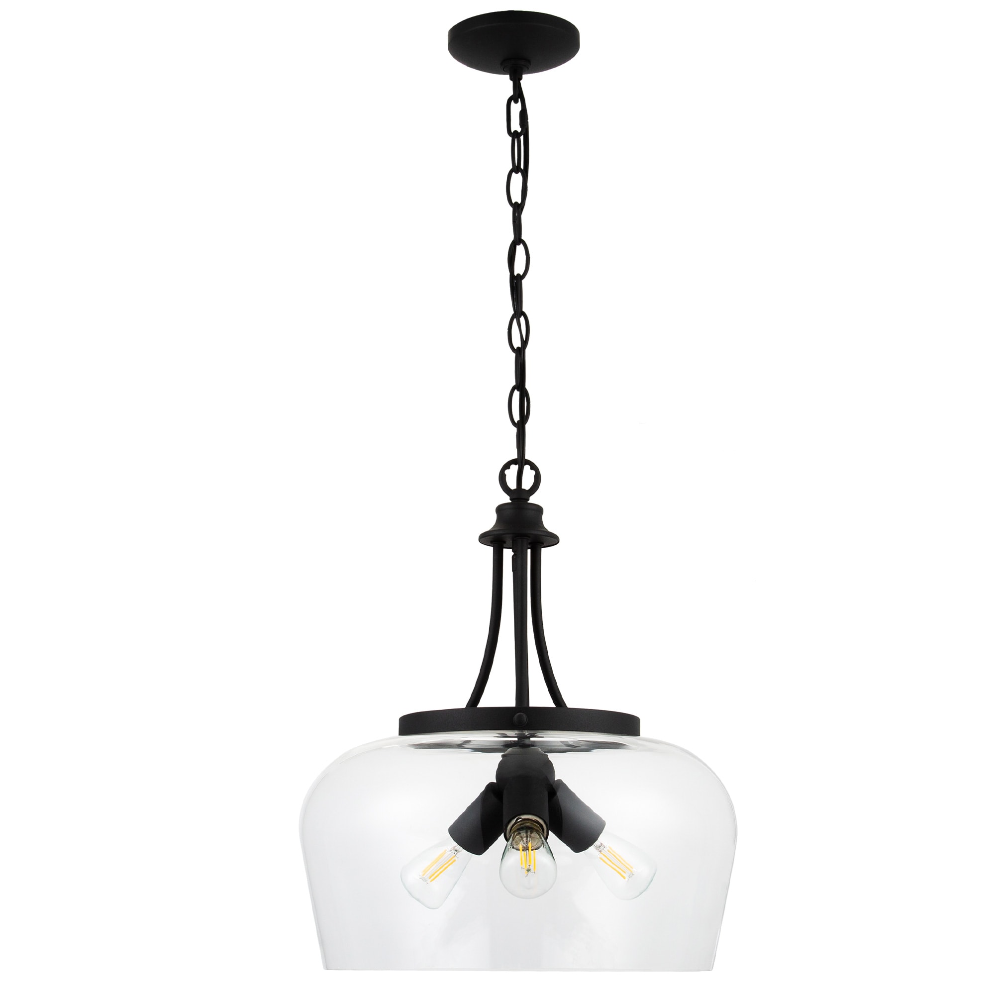 Matte Black 3-Light Dome Pendant with Glass Shade