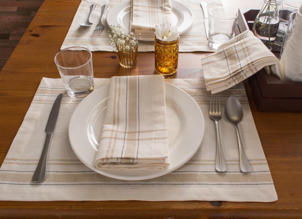 Cream and Ivory French Stripe Cotton Placemats Set of 6