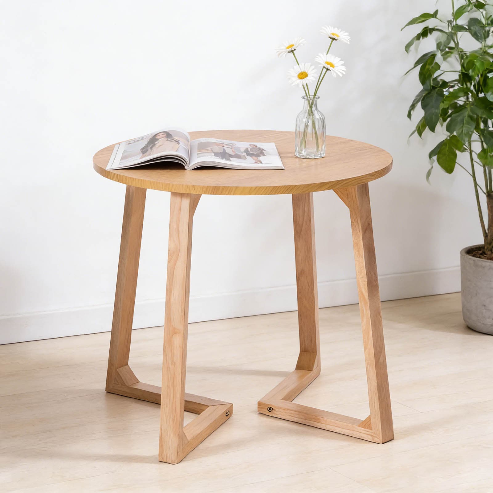 LUXEYARD 24in Round End Table Mid Century Modern Solid Wood Sofa Side ...