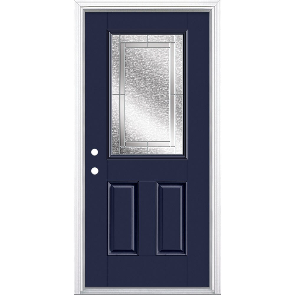 Masonite 3419960 Focus 36-in x 80-in x 4-9/16-in Fiberglass Half lite Right-hand inswing Arctic White Painted Prehung Front Door with Brickmould Insulating core