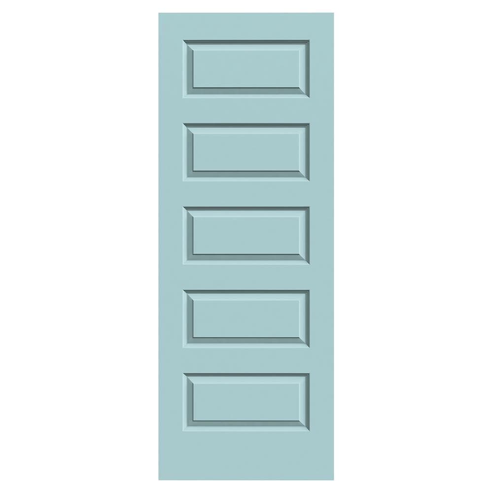 JELD-WEN LOWOLJW137400423 Rockport 32-in x 80-in Caribbean Blue 5-panel Equal Smooth Solid Core Prefinished Molded Composite Slab Door