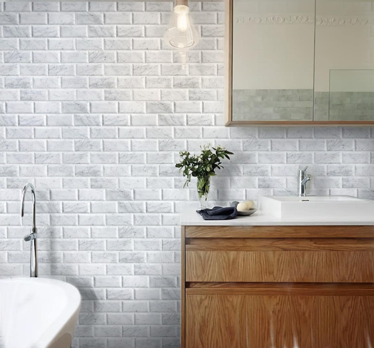 Apollo Tile (Sample) White 3-in x 6-in Polished Marble Thinset Mortar ...
