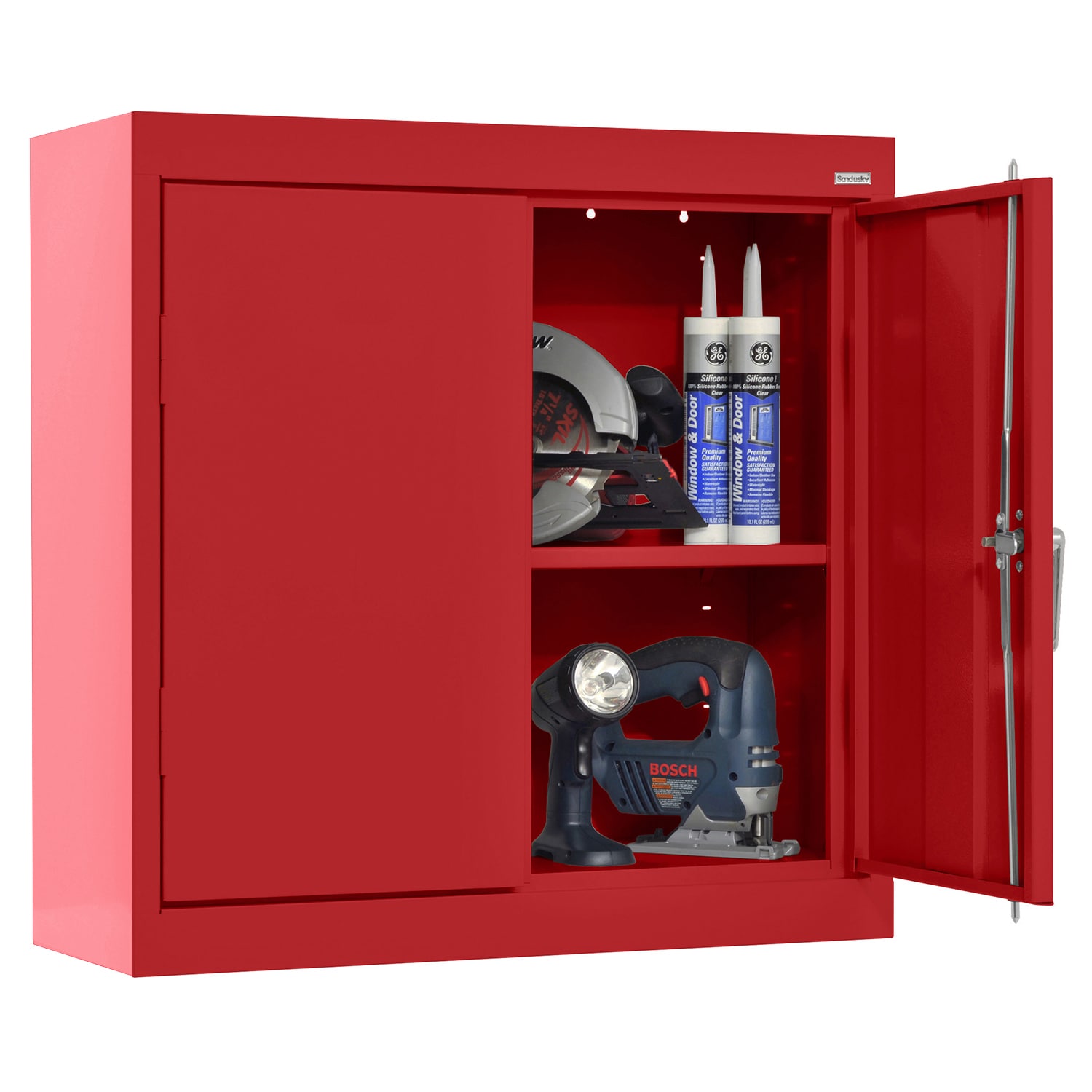 Red Powder-Coated Lockable Office Cabinet with Adjustable Shelves