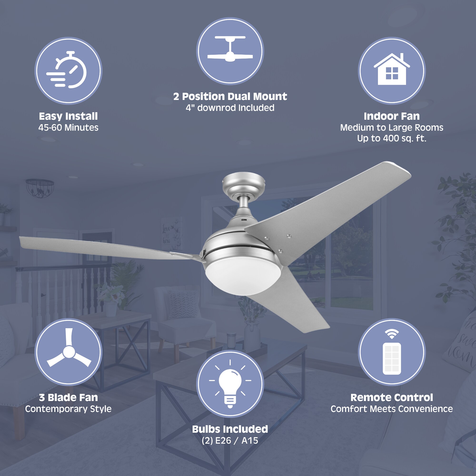 Prominence Home Maxon 52-in Matte Nickel LED Indoor Ceiling Fan with ...