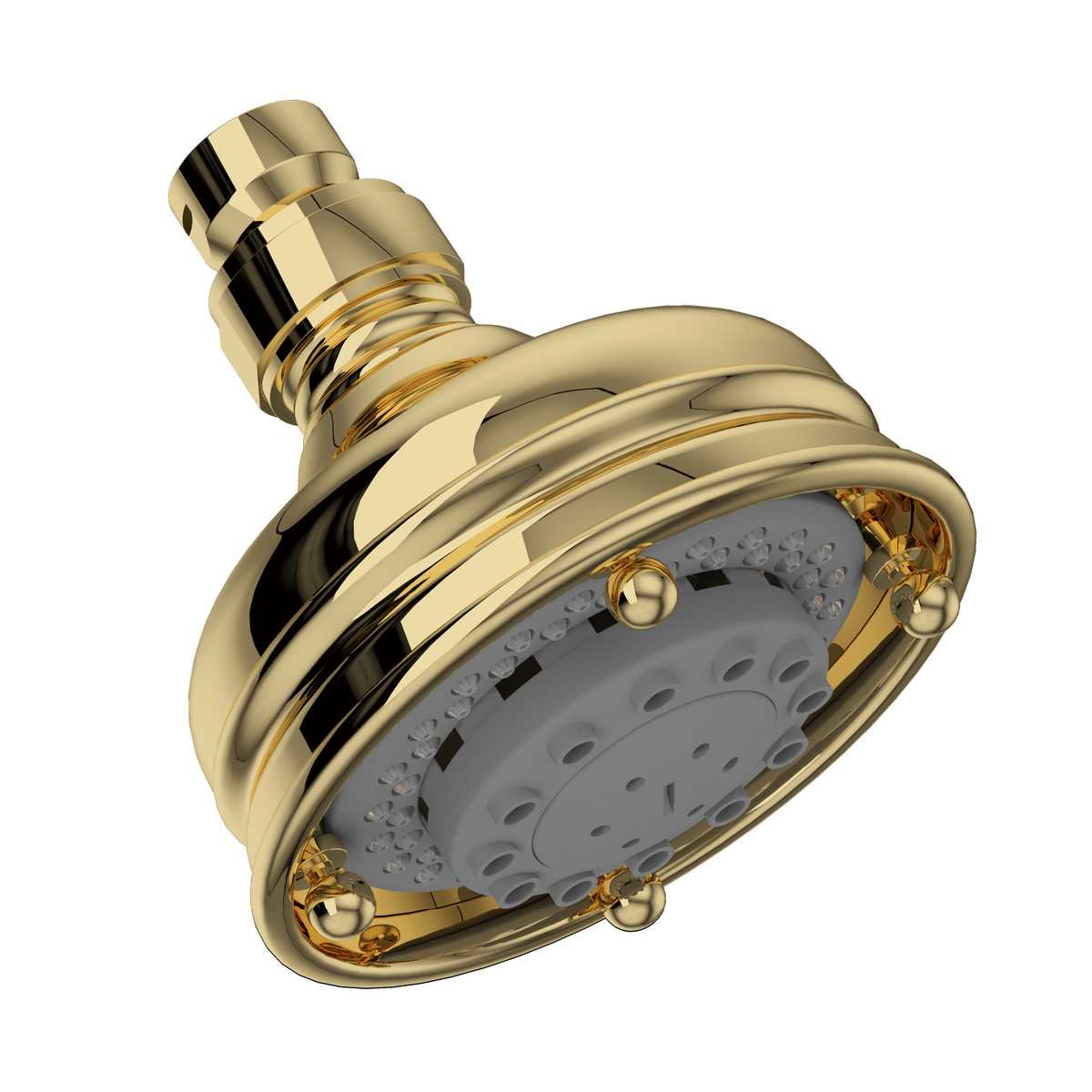 Rohl 1085/8ULB 4 inch 3-Function 1.8 GPM Round Wall Mount Shower Head with Adjustable Head in Unlacquered Brass