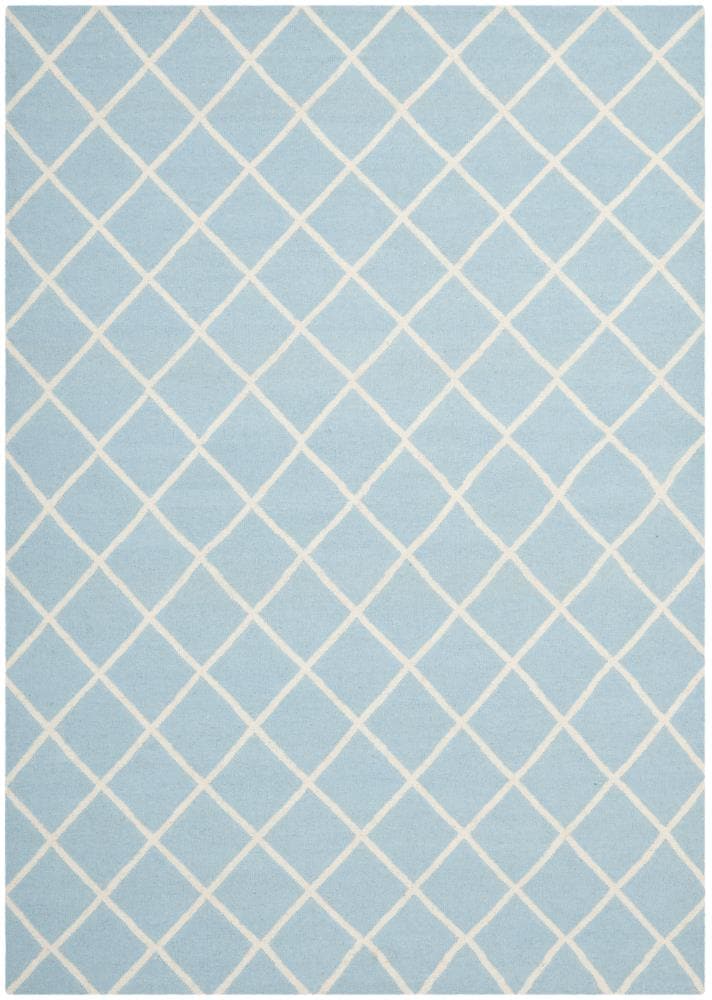 Safavieh DHU565B-8 Dhurries Hara 8 x 10 (ft) Wool Light Blue/Ivory Rectangular Indoor Trellis Coastal Area rug