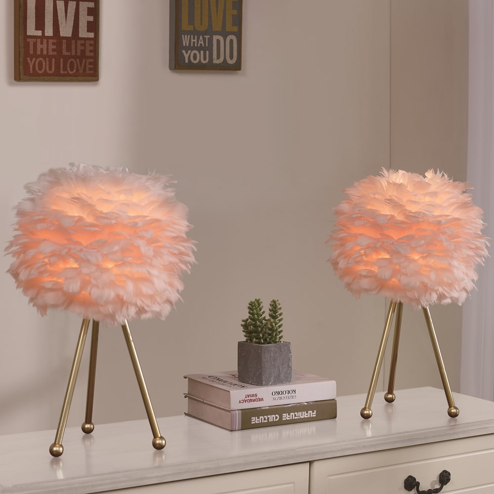 Maxax T21-PK Deluxe 19-in Pink LED Incandescent Table Lamp with Linen Shade 2 -Set