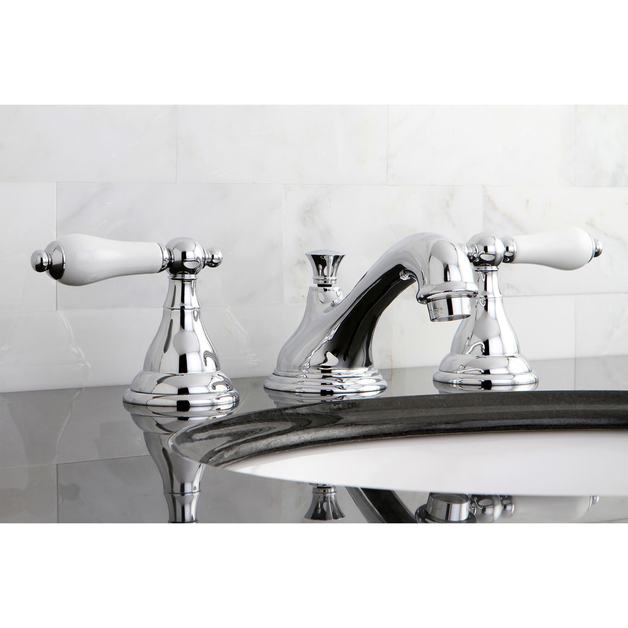 Elements of Design ES5561PL Royale Chrome Widespread 2-handle Low-arc Residential Handle Bathroom Sink Faucet with Drain